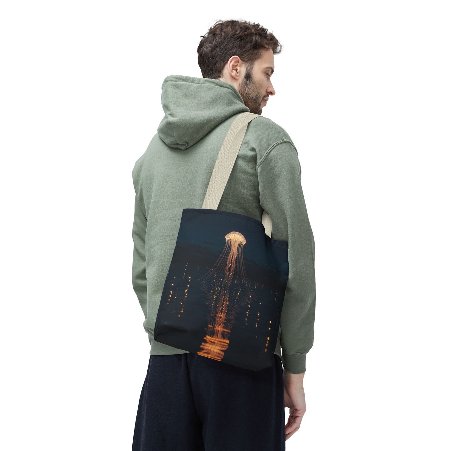Luminous Jellyfish Tote Bag, Glow-Inspired Ocean Design Shoulder Bag, Durable Polyester Tote For Everyday Style, Gifts, And Coastal Fashion