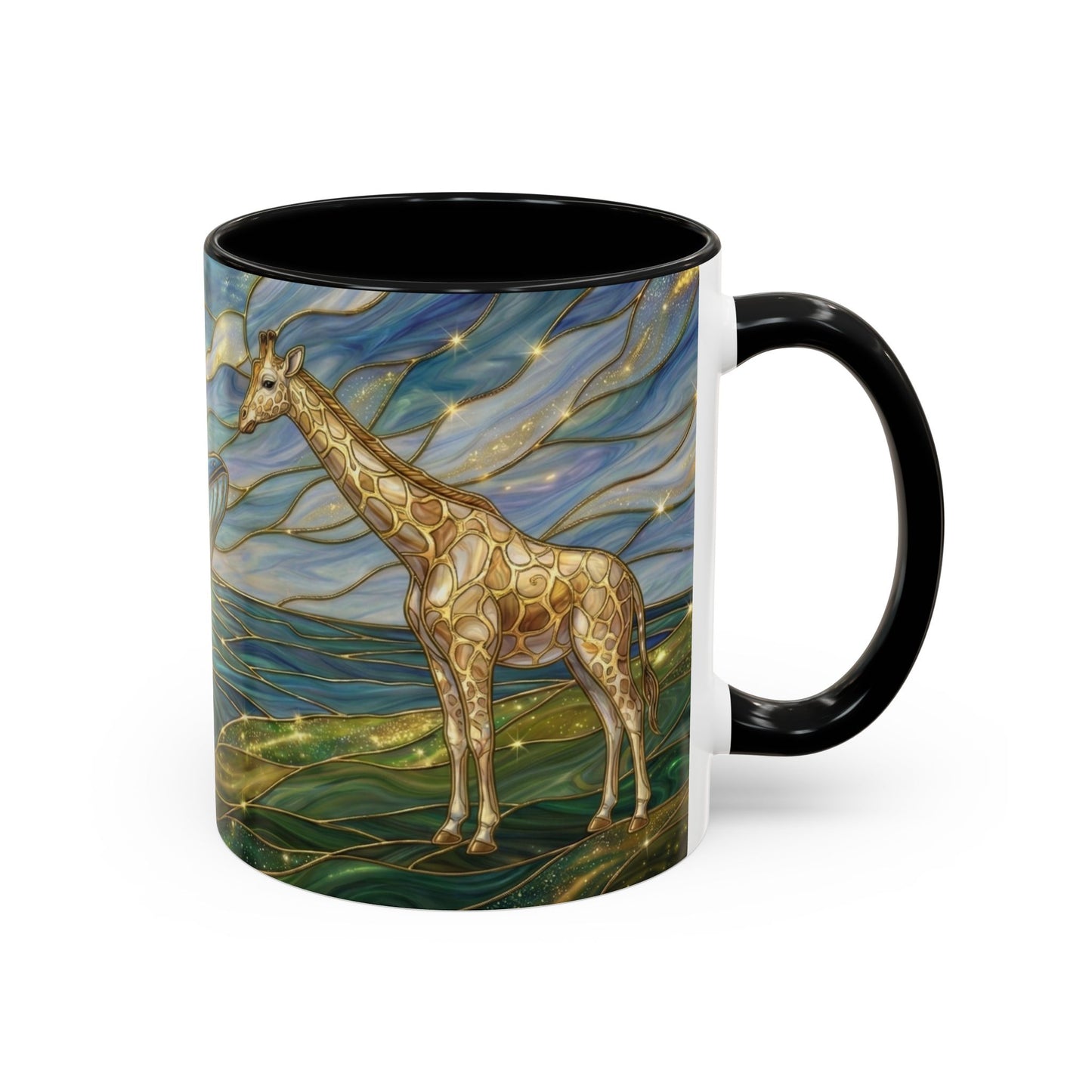 Whimsical Whale & Giraffe Accent Coffee Mug — Artistic Ocean-Sky Illustration (11/15oz)