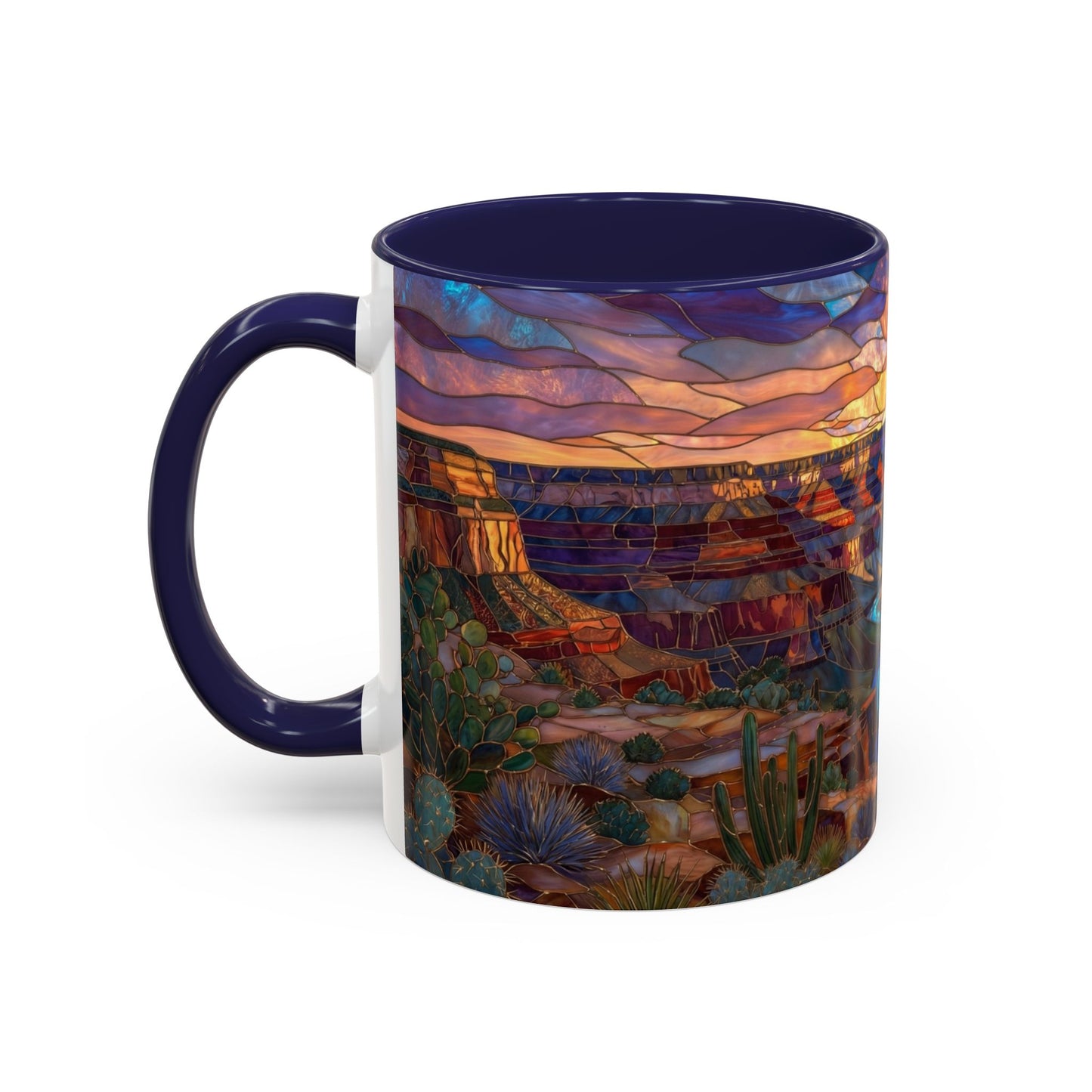 Stained Glass Grand Canyon Mug, Southwest Landscape Coffee Cup, Sunset Canyon Art Mug, Nature Gift For Hikers, Colorful Scenic Grand Canyon Illustration