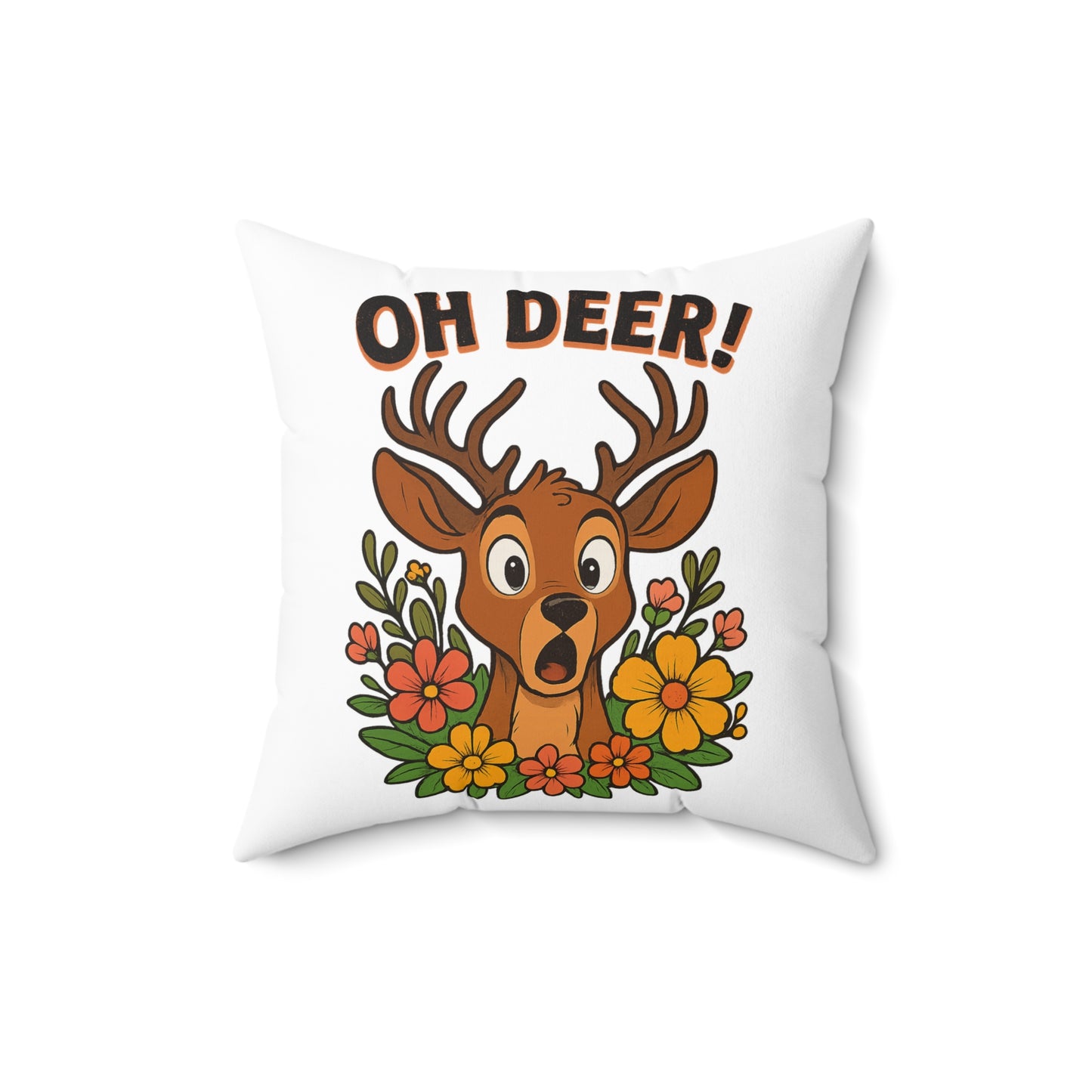 Whimsical Deer Pillow with Floral Design, Cozy Decor for Home, Oh Deer! Accent Cushion, Gift for Nature Lovers, Fall Decor