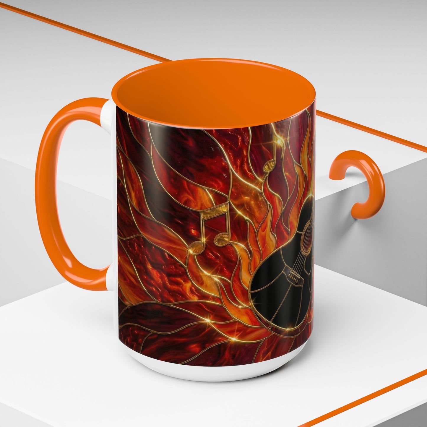 Stained Glass Guitar Mug, Fire Guitar Coffee Mug, Music Lover Gift Mug, Rock Guitar Art Cup, Musician Gift Mug, Guitar Lover Cup