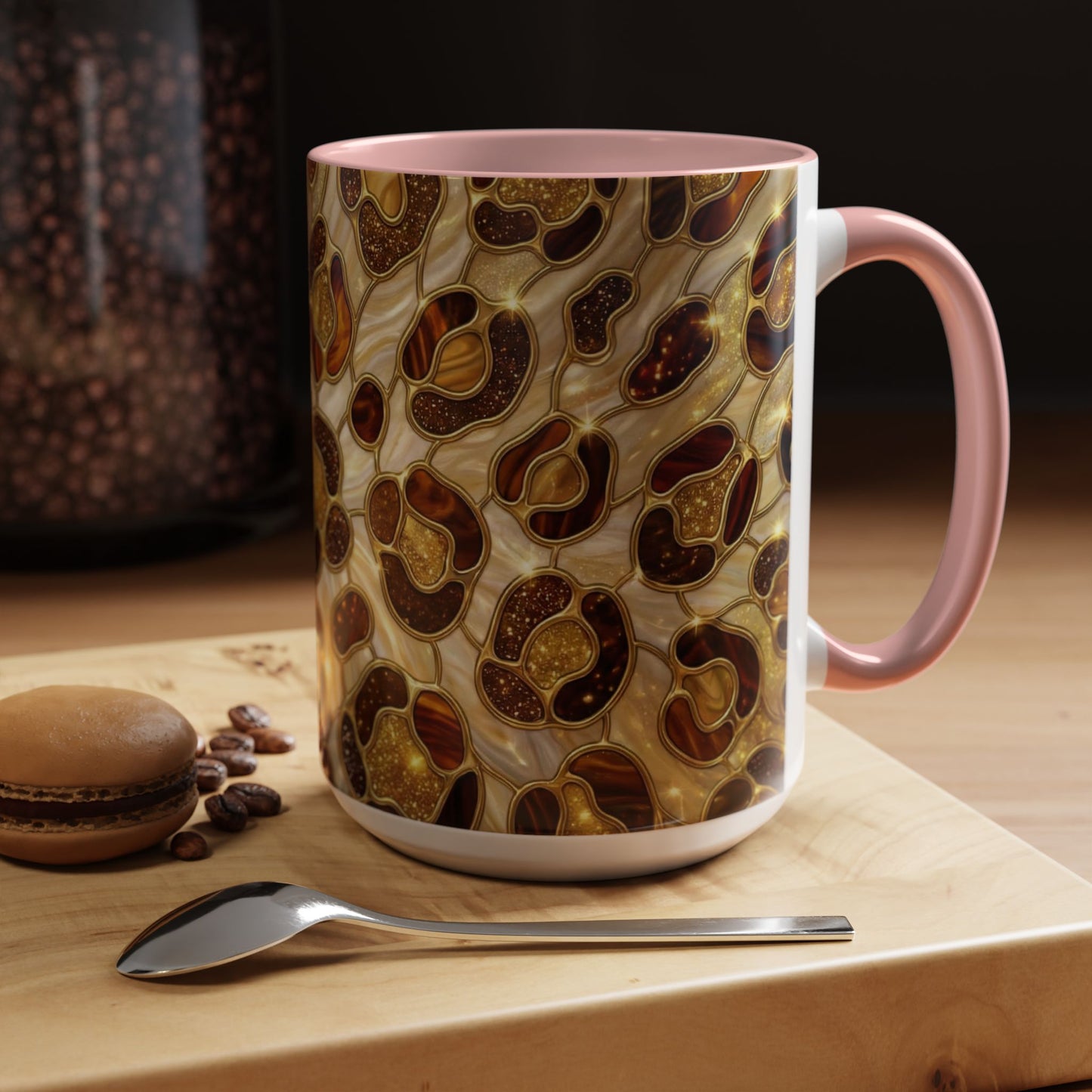 Stained Glass Leopard Print Mug, Gold Cheetah Coffee Cup, Luxury Animal Print Gift, Glam Mosaic Tea Mug, Trendy Desk Decor For Her Gifts