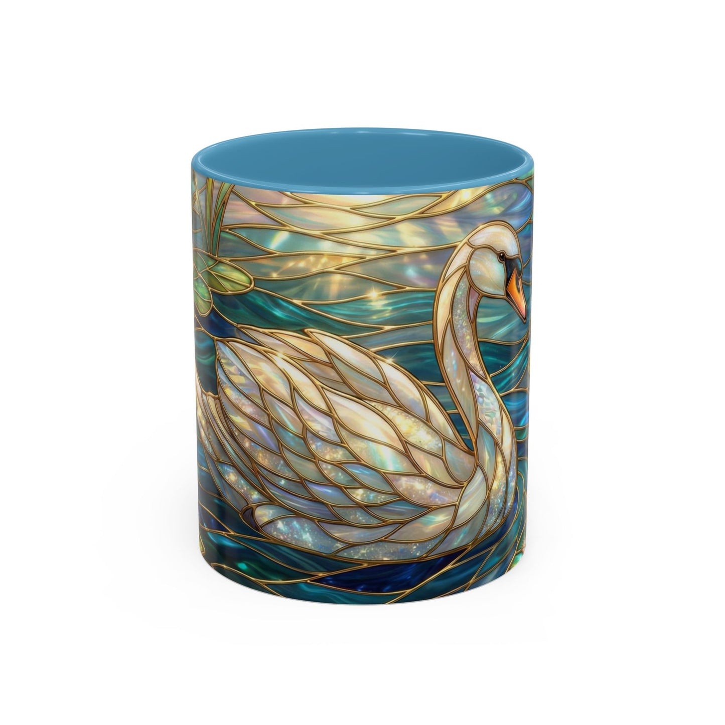 Stained Glass Swan Mug, Swan Coffee Cup, Elegant Swan Art Mug, Nature Decor Gift, Lake Swan Mug, Serene Animal Coffee Cup