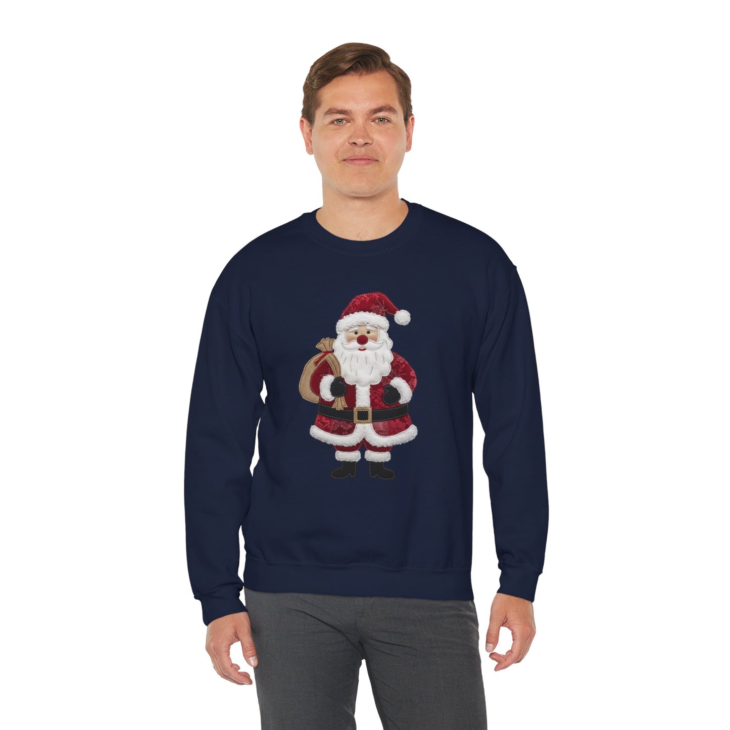 Faux patchwork Santa sweatshirt, Christmas Santa crewneck, cozy holiday sweater, vintage Santa pullover, festive winter sweatshirt, Xmas gift