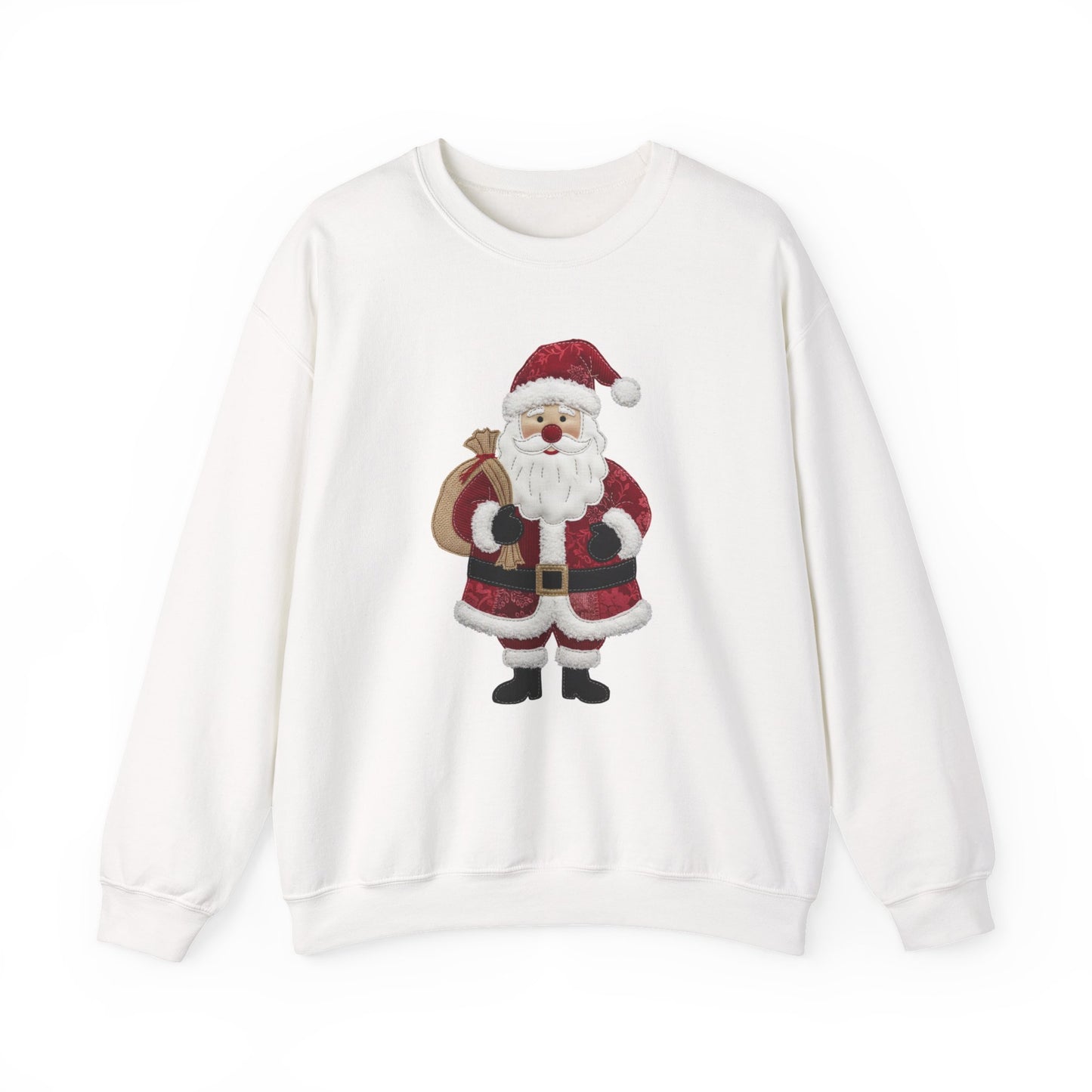 Faux patchwork Santa sweatshirt, Christmas Santa crewneck, cozy holiday sweater, vintage Santa pullover, festive winter sweatshirt, Xmas gift
