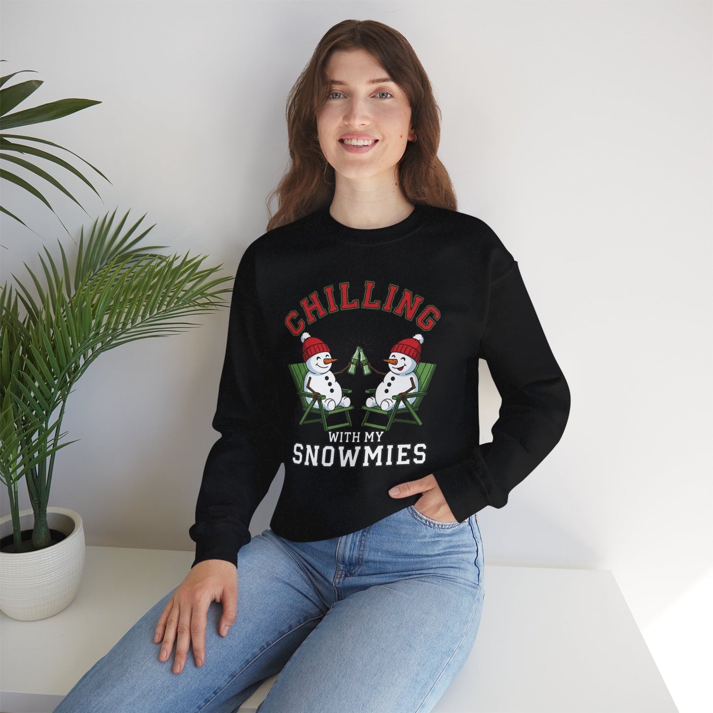 Chilling With My Snowmies Sweatshirt - Funny Christmas Snowman Sweater, Holiday Party Shirt, Cute Winter Gift, Matching Friends Xmas Top