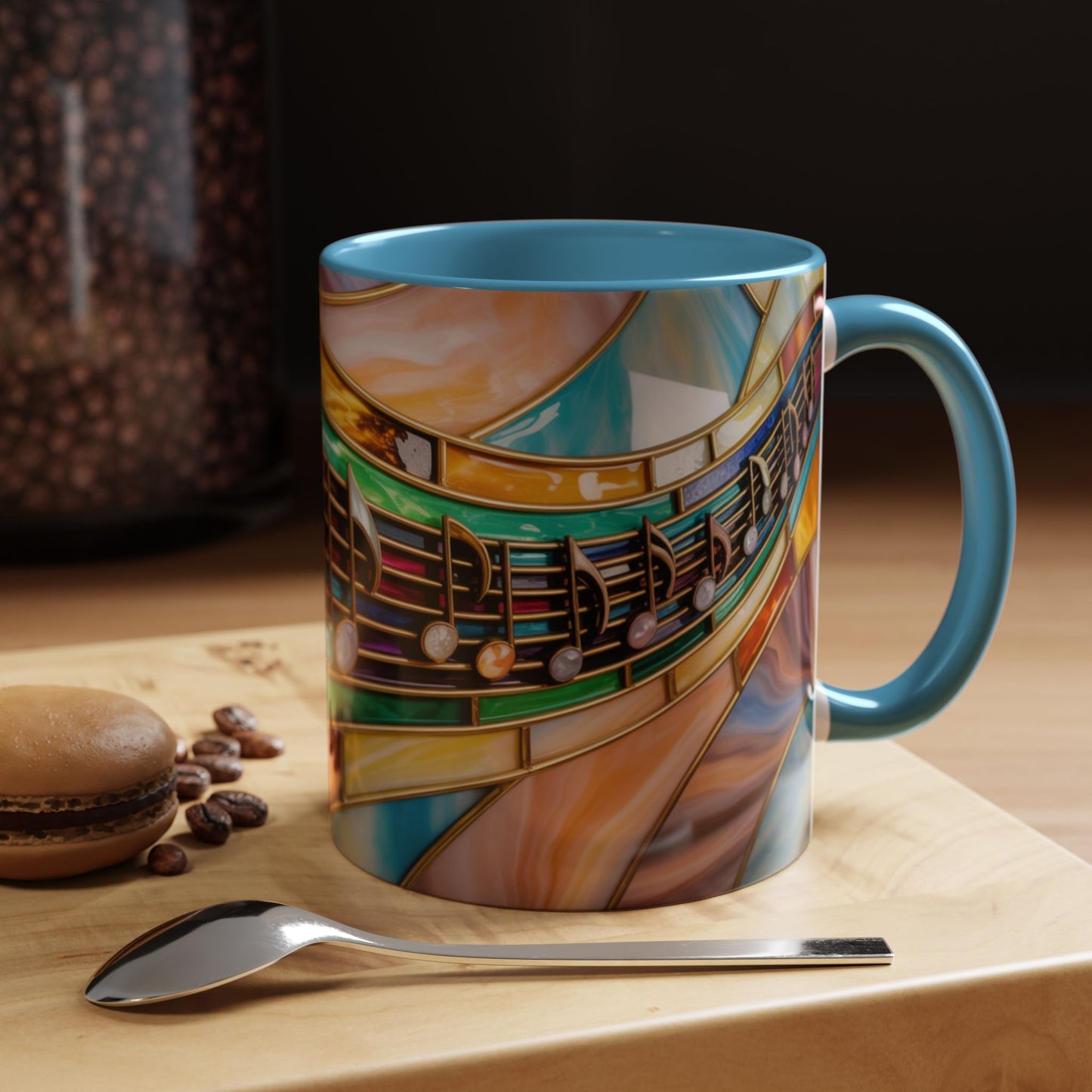 Stained glass music mug, musical notes coffee cup, colorful musician gift mug, music lover present, treble clef art mug, music teacher gift