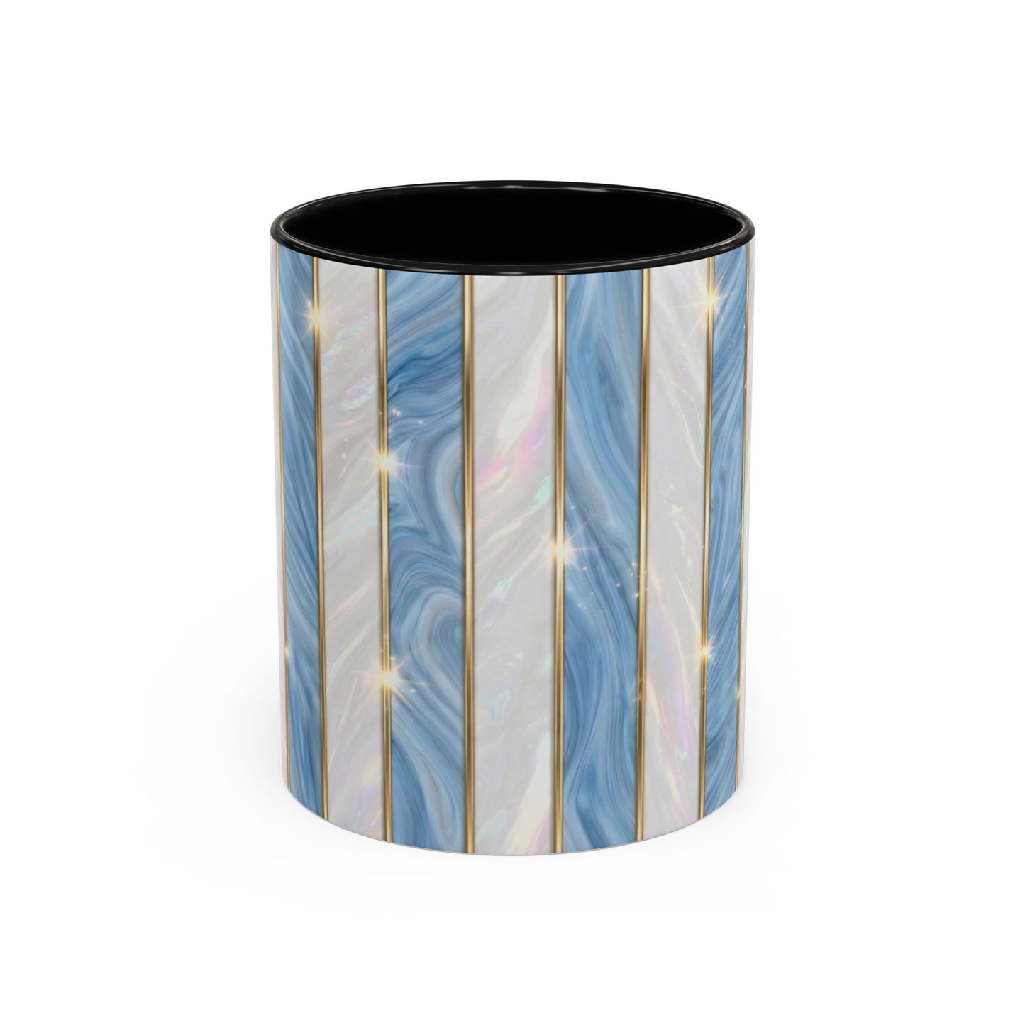 Faux Stained Glass Mug, Blue Pearlescent Coffee Cup, Art Deco Stained Glass Decor, Elegant Gold Stripe Teacup, Unique Art Gift For Her