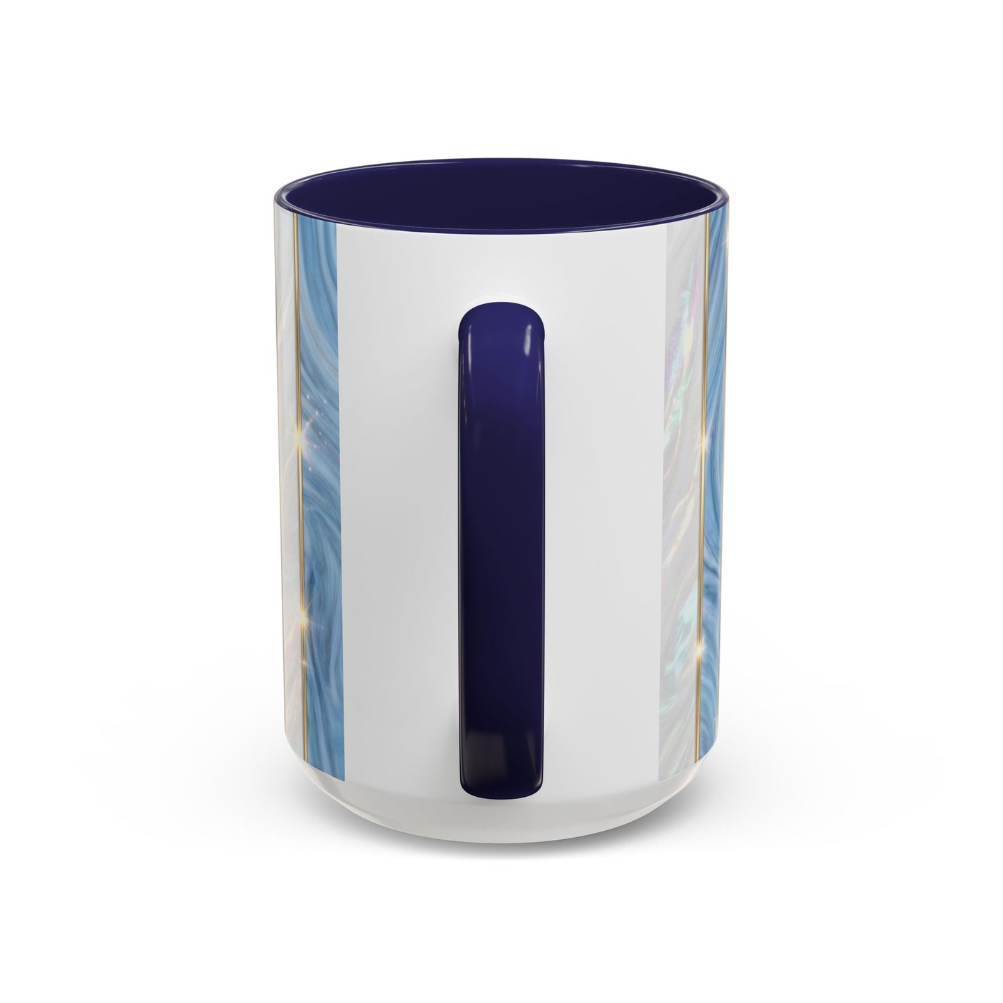Faux Stained Glass Mug, Blue Pearlescent Coffee Cup, Art Deco Stained Glass Decor, Elegant Gold Stripe Teacup, Unique Art Gift For Her