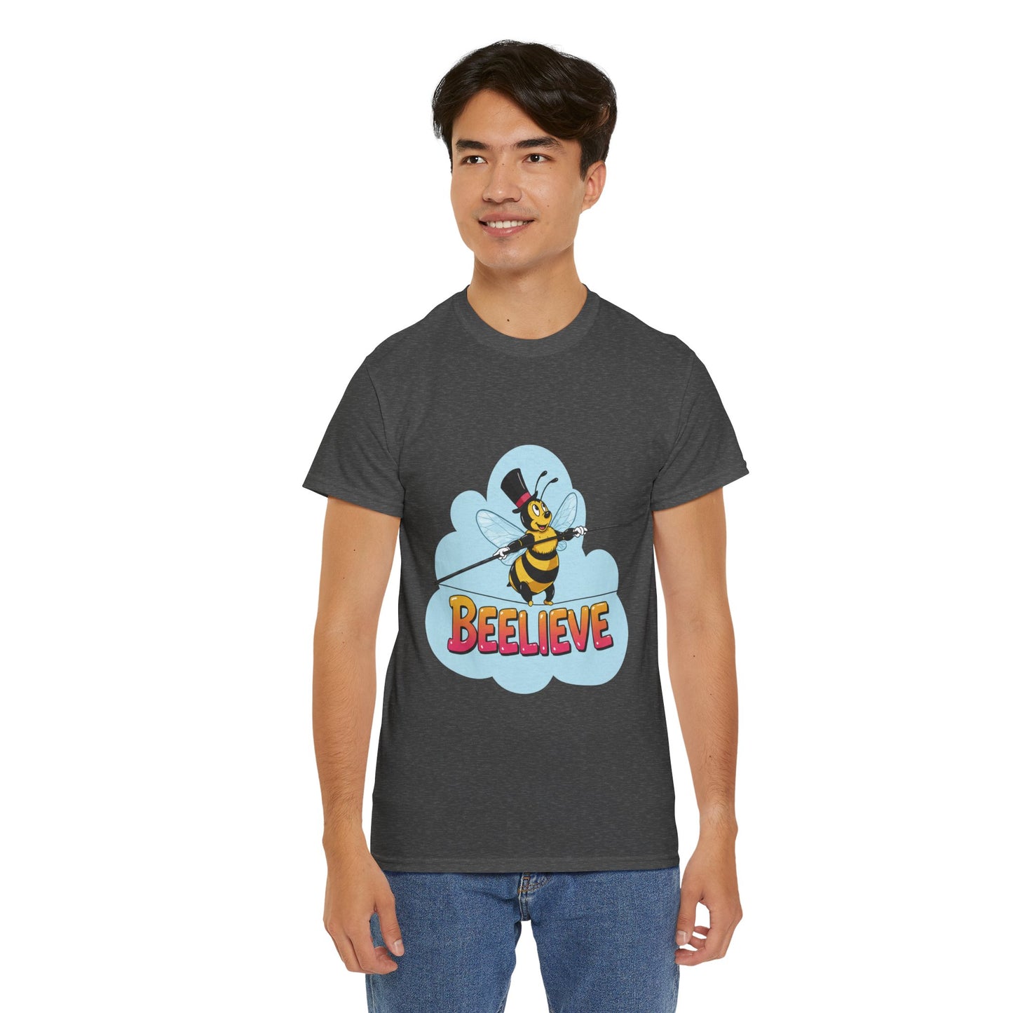 “Beelieve” Bee Pun T‑Shirt | Cute Bee Graphic Tee | Inspirational Pun Shirt | Funny Nature Lover Gift | Bee Belief Positive Vibes Tee