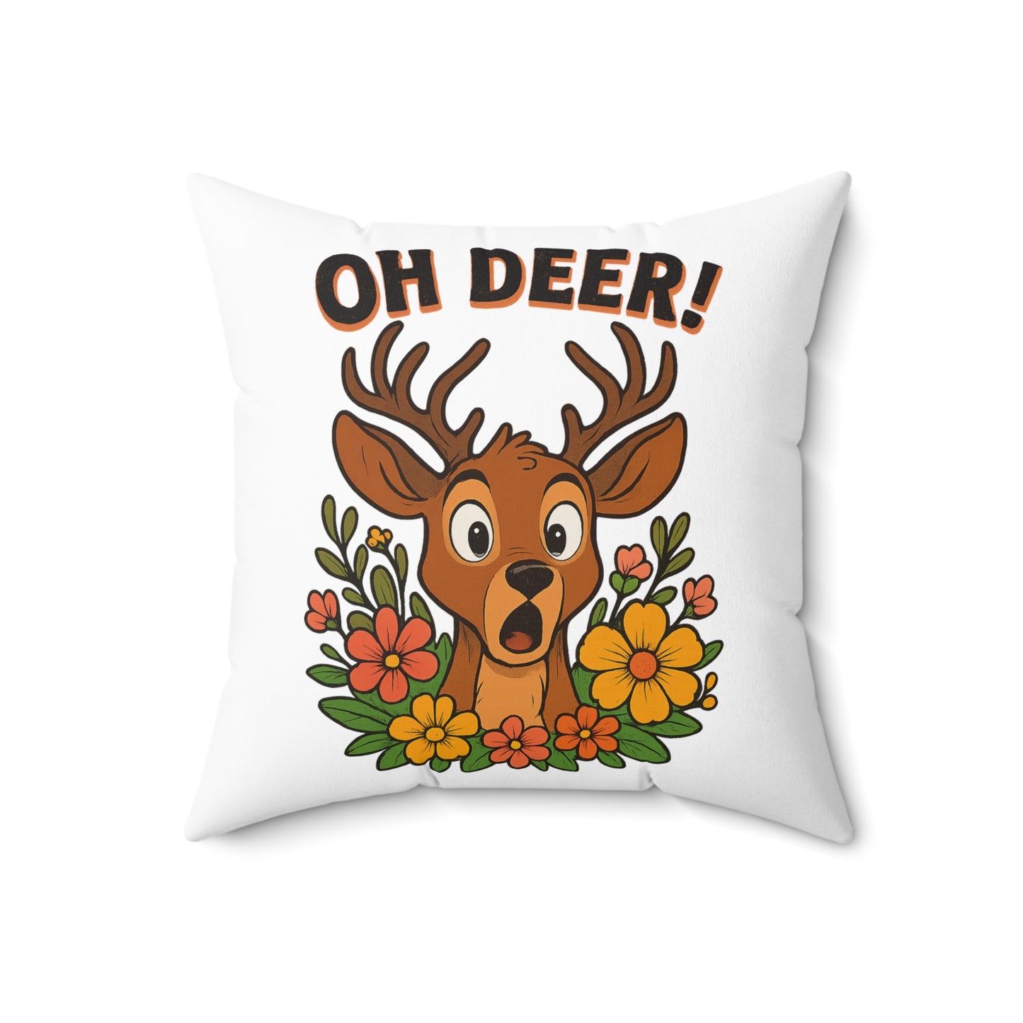 Whimsical Deer Pillow with Floral Design, Cozy Decor for Home, Oh Deer! Accent Cushion, Gift for Nature Lovers, Fall Decor