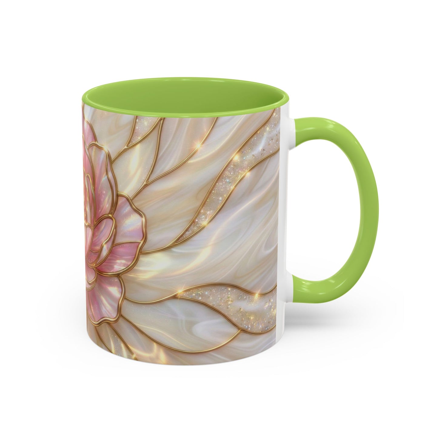 Pink Peony Stained Glass Mug, Gold Floral Coffee Cup, Elegant Flower Gift For Her, Fairycore Tea Cup, Mothers Day Present, Pearl Art Decor