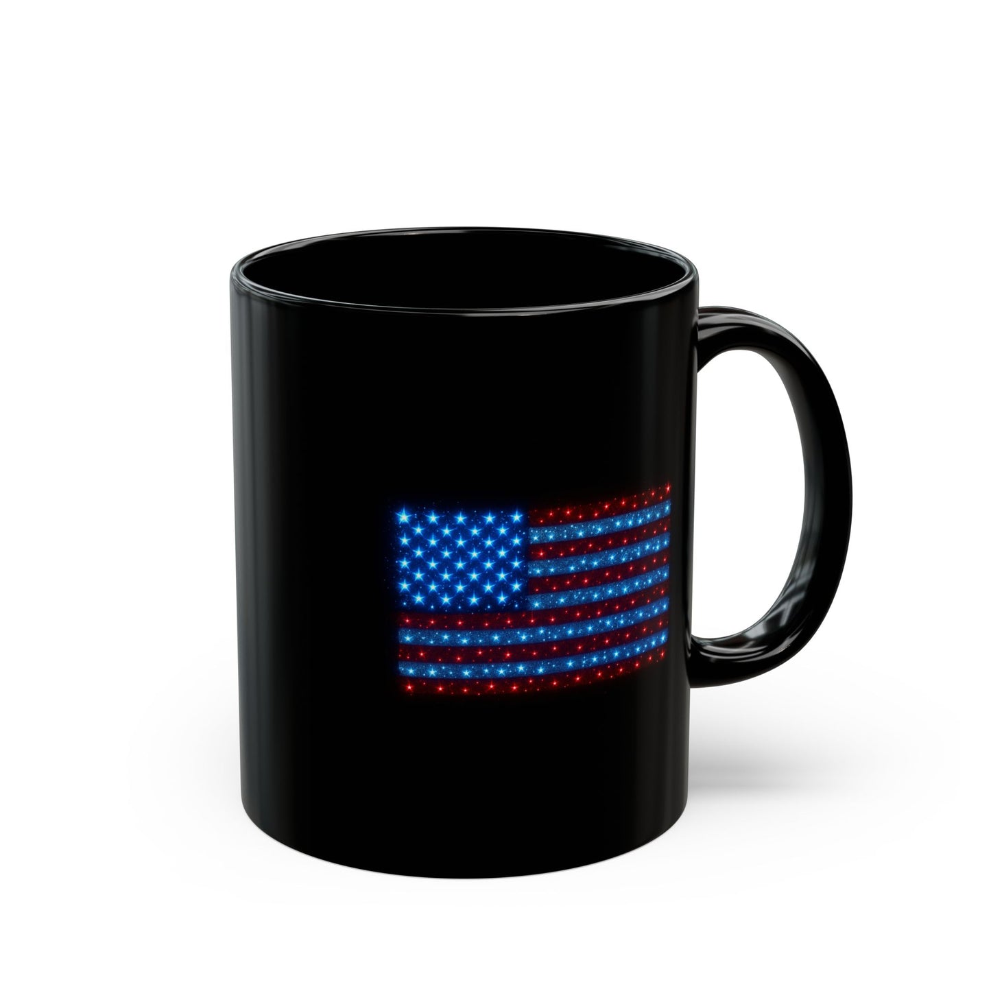 American Flag Coffee Mug – Black Ceramic USA Patriotic Cup, Red White Blue Stars & Stripes Design | 11oz 15oz Gift for Veterans, 4th of July