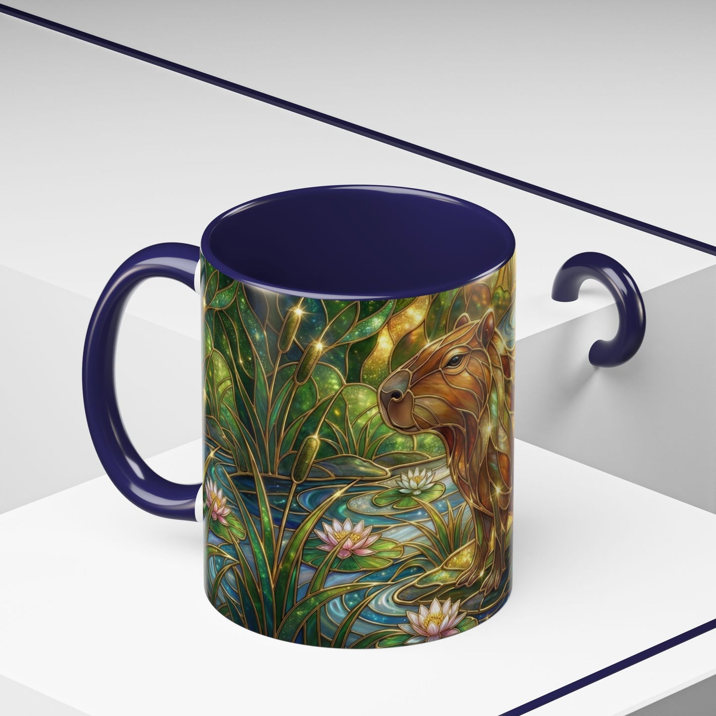 Capybara Coffee Mug, Stained Glass Capybara Art Mug, Cute Animal Lover Gift, Nature Inspired Ceramic Coffee Cup, Unique Wildlife Mug, 11oz 15oz