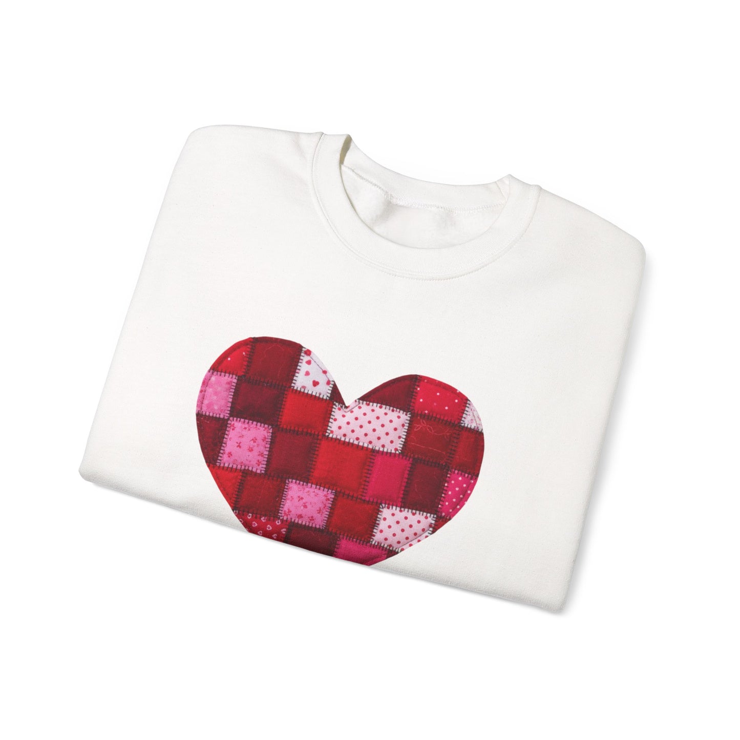 Faux Patchwork Heart Sweatshirt, Quilted Look Heart Pullover, Cozy Valentine Crewneck, Handmade Style Sweatshirt, Love Heart Shirt, Valentine Gift