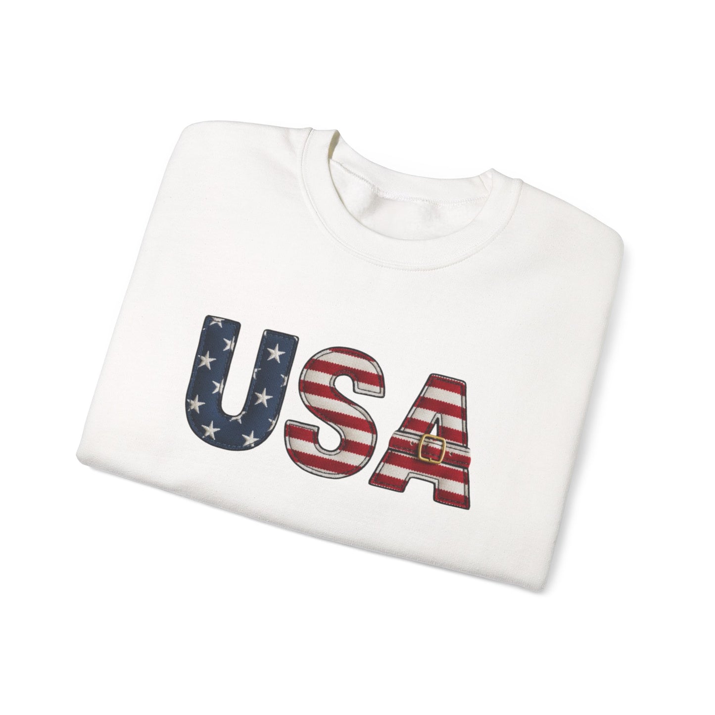 Faux Patchwork USA Sweatshirt, Patriotic Quilt Style Top, Rustic Americana Crewneck, 4th of July Shirt, Country USA Sweater, Vintage Flag Top