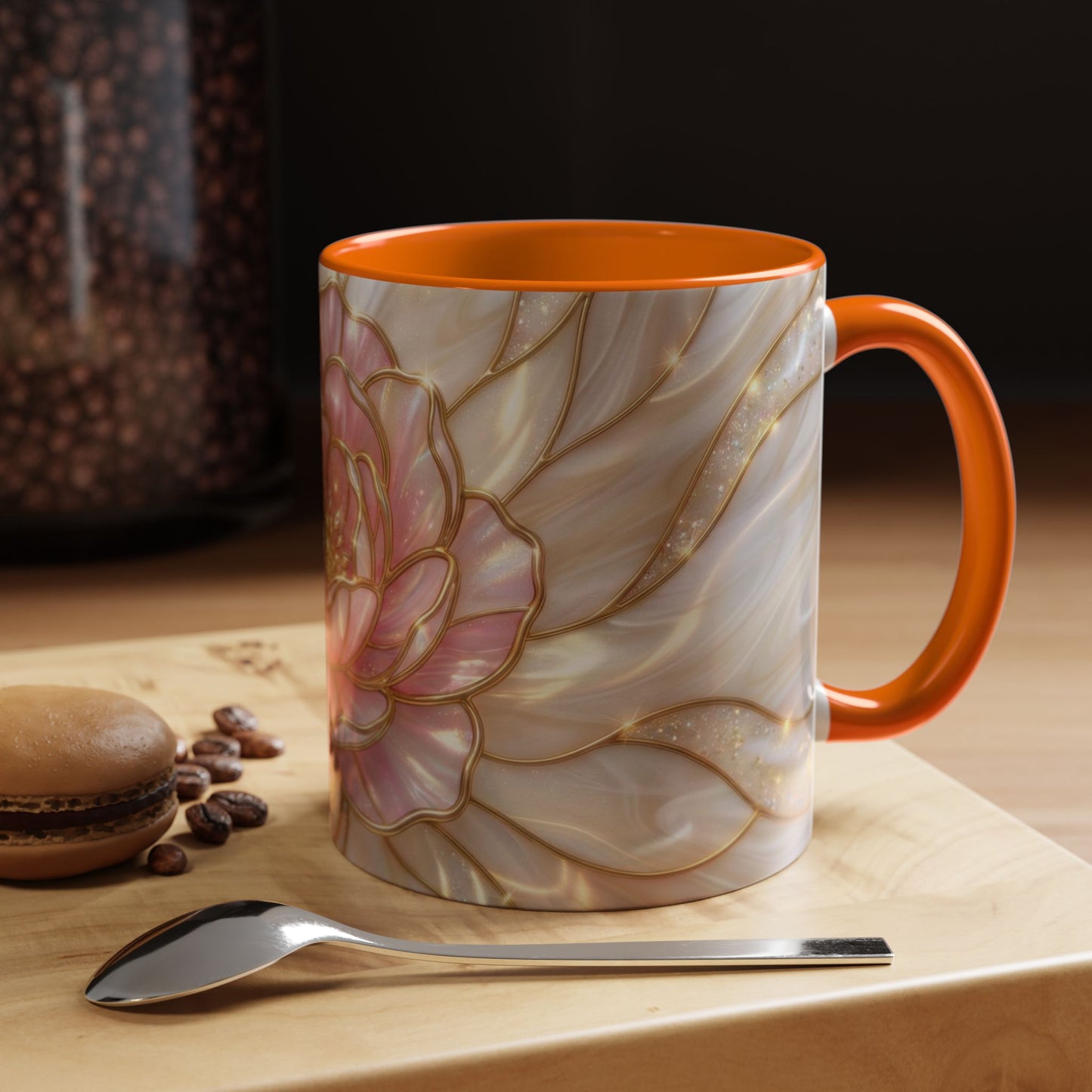 Pink Peony Stained Glass Mug, Gold Floral Coffee Cup, Elegant Flower Gift For Her, Fairycore Tea Cup, Mothers Day Present, Pearl Art Decor