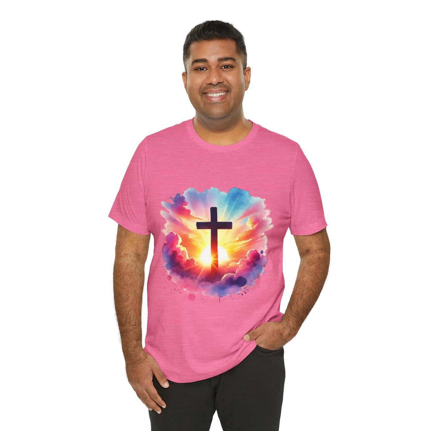 Faith Cross Sunburst Christian Tee | Inspirational Christian T-Shirt | Colorful Sunrise Cross Shirt | Faith Gifts for Women Men