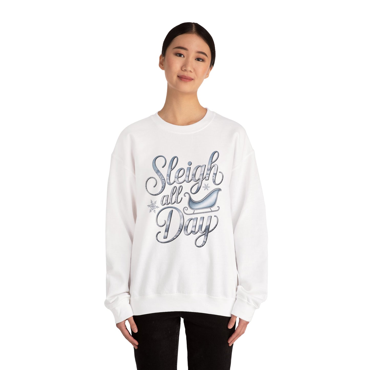 Sleigh All Day Christmas Sweatshirt, Funny Holiday Sweater, Cozy Unisex Crewneck, Cute Festive Winter Gift For Friends And Family