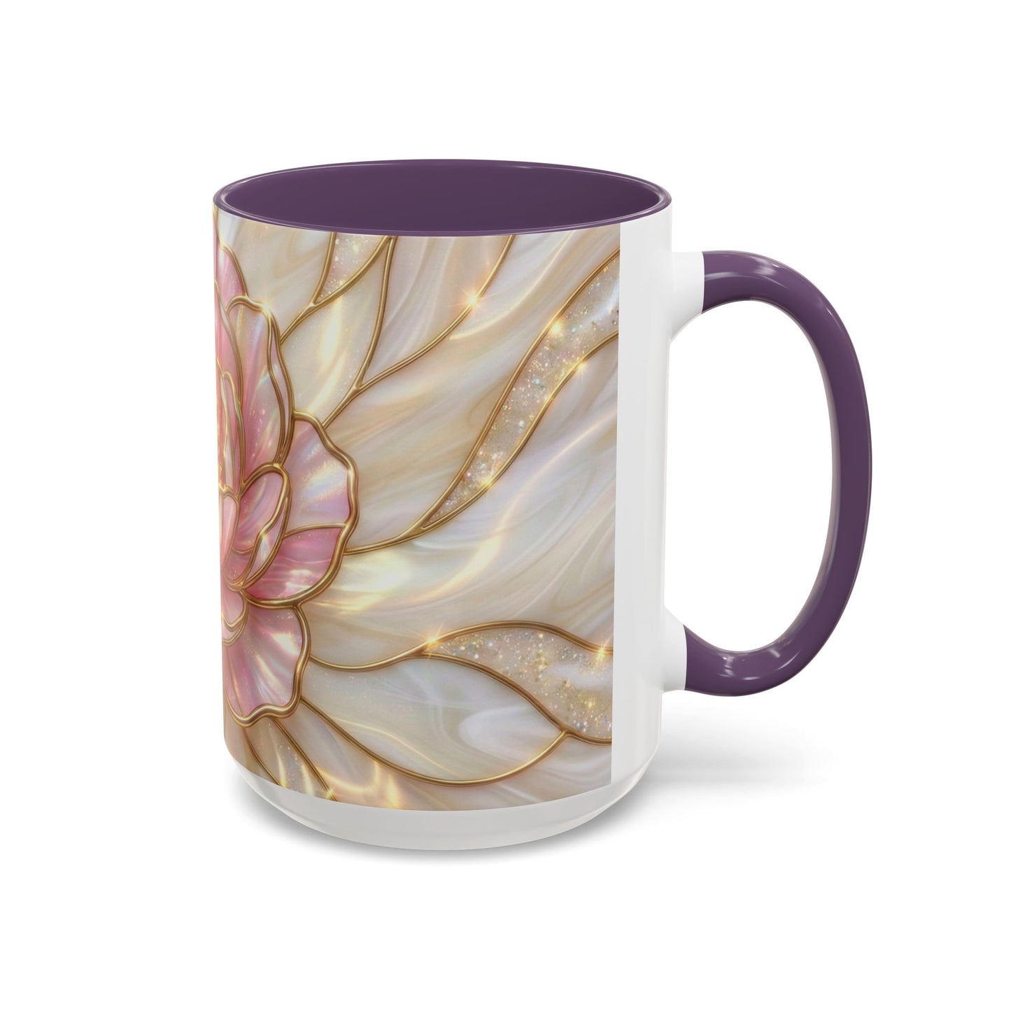 Pink Peony Stained Glass Mug, Gold Floral Coffee Cup, Elegant Flower Gift For Her, Fairycore Tea Cup, Mothers Day Present, Pearl Art Decor