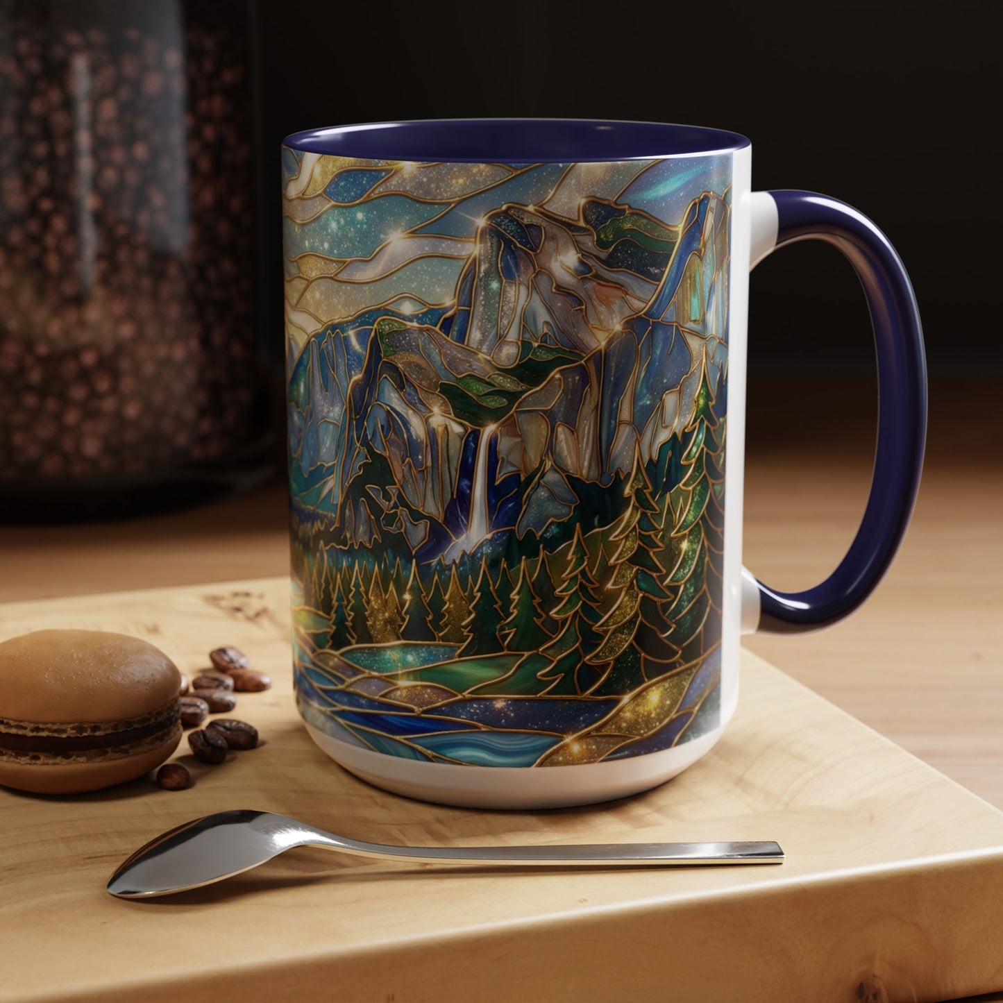 Stained Glass Yosemite Mug, Yosemite Mountain Coffee Cup, Waterfall Landscape Art Mug, Scenic Nature Mug, Yosemite Gift, Outdoor Lover Gift