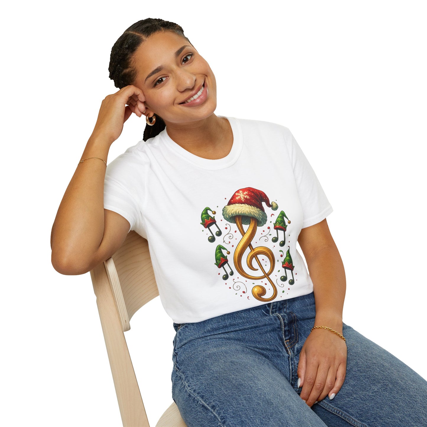 Christmas Music Shirt, Treble Clef Santa Hat Tee, Music Notes Elf Hats Christmas Shirt, Holiday Music Lover Gift, Funny Music Teacher Tee