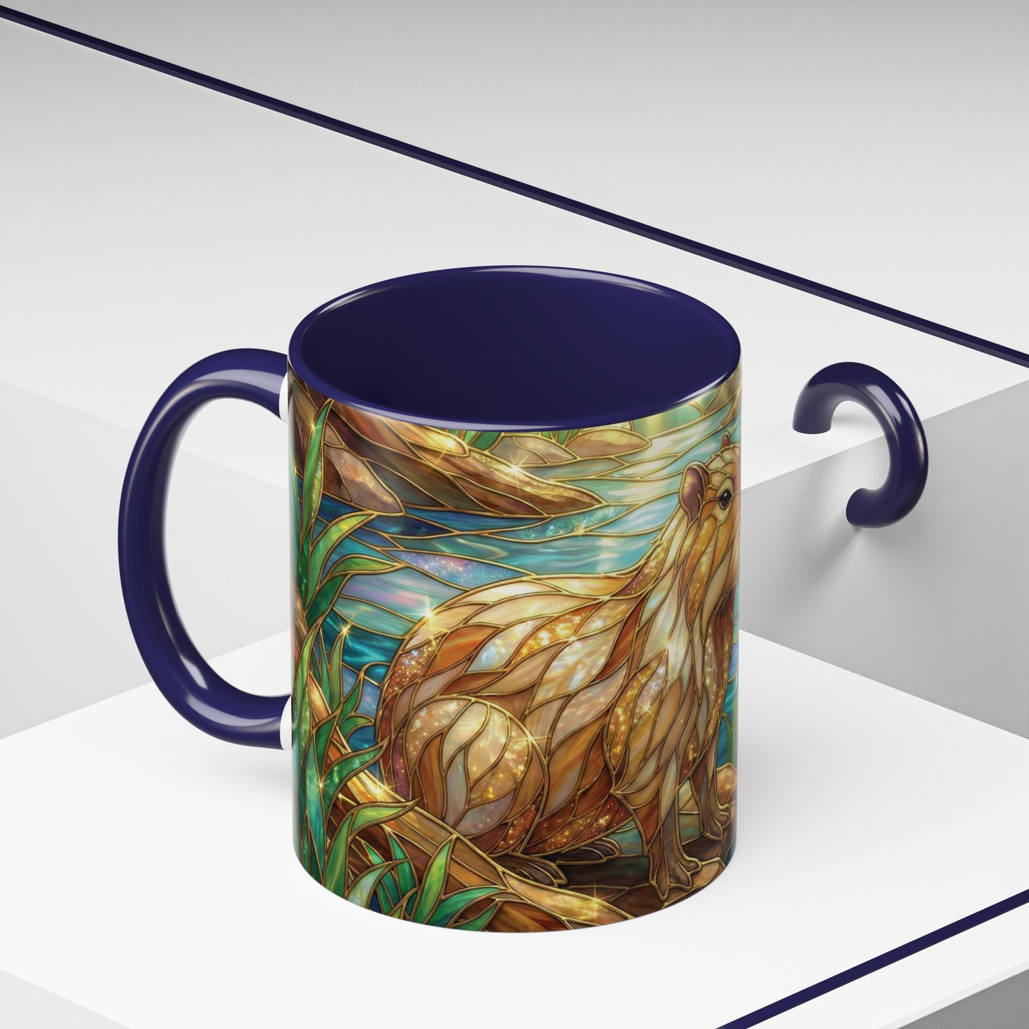 Capybara Coffee Mug, Stained Glass Capybara Mug, Cute Animal Art Mug, Nature Lover Gift, Unique Ceramic Coffee Cup, 11oz 15oz Wildlife Mug