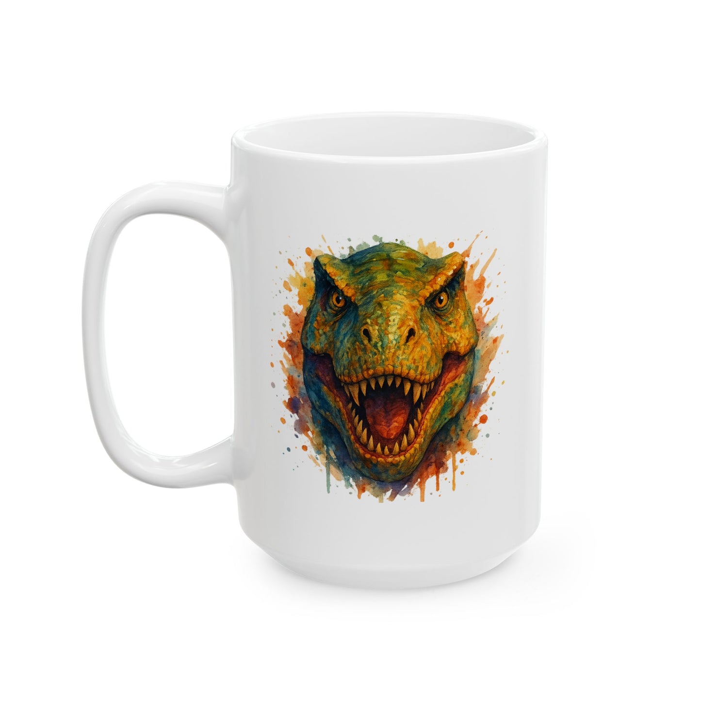 Watercolor T-Rex Mug - Ceramic Dinosaur Coffee Cup, 11oz and 15oz Tea Rex Art, Dinosaur Lover Gift, Paleontology Office Decor