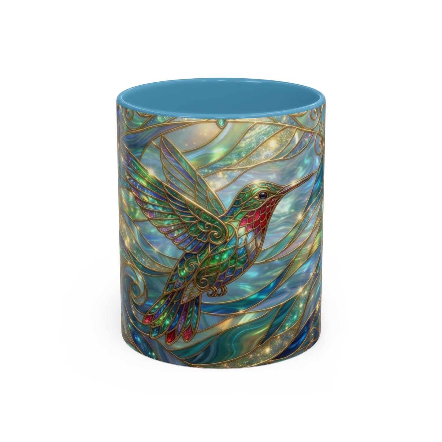 Hummingbird Stained Glass Mug, Colorful Art Coffee Mug, Bird Lover Gift, Nature Inspired Ceramic Mug, Tea Cup