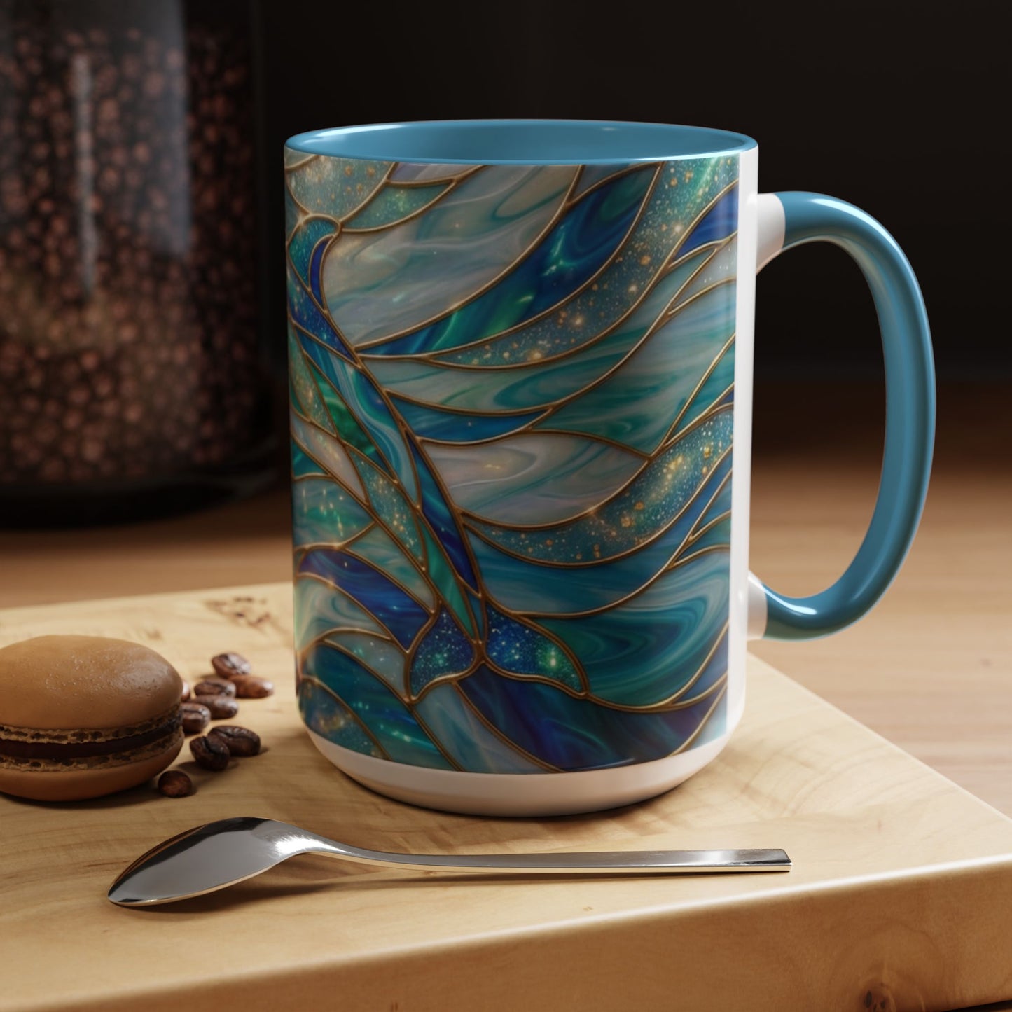 Stained Glass Dolphin Mug, Dolphin Coffee Cup, Ocean Art Mug, Sea Life Gift, Nautical Decor Mug, Coastal Dolphin Lover Gift