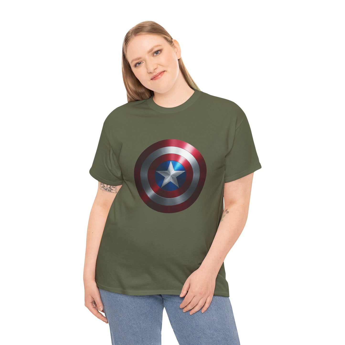 Patriotic Hero Shield Shirt – Star Emblem Graphic Tee – Super Soldier Gift – Comic Inspired Unisex Shirt – Cosplay Convention Top
