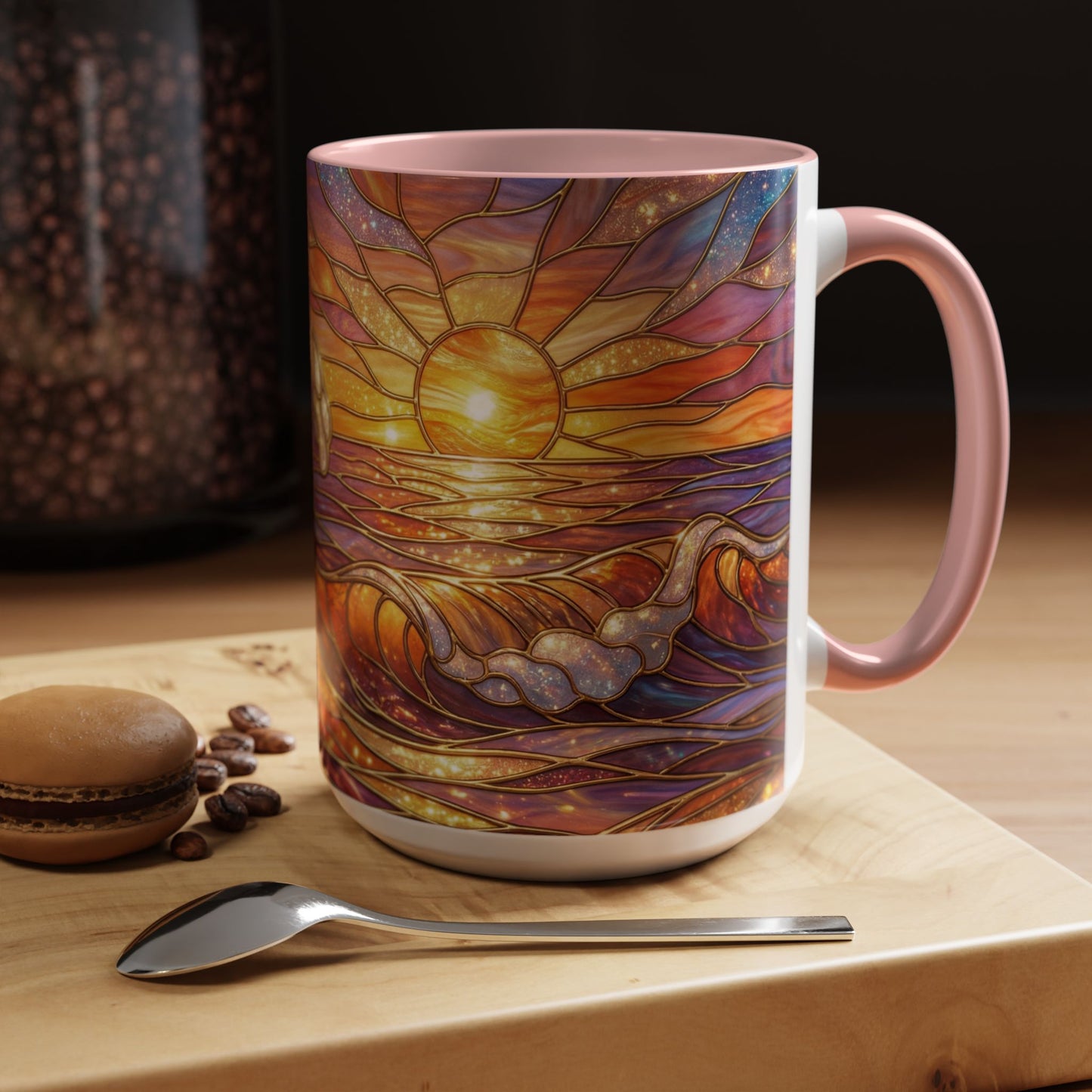 Stained Glass Wave Mug, Ocean Sunset Coffee Cup, Vibrant Beach Art, Sea Lover Gift, Mosaic Tea Cup, Summer Kitchen Decor, Nature Drinkware