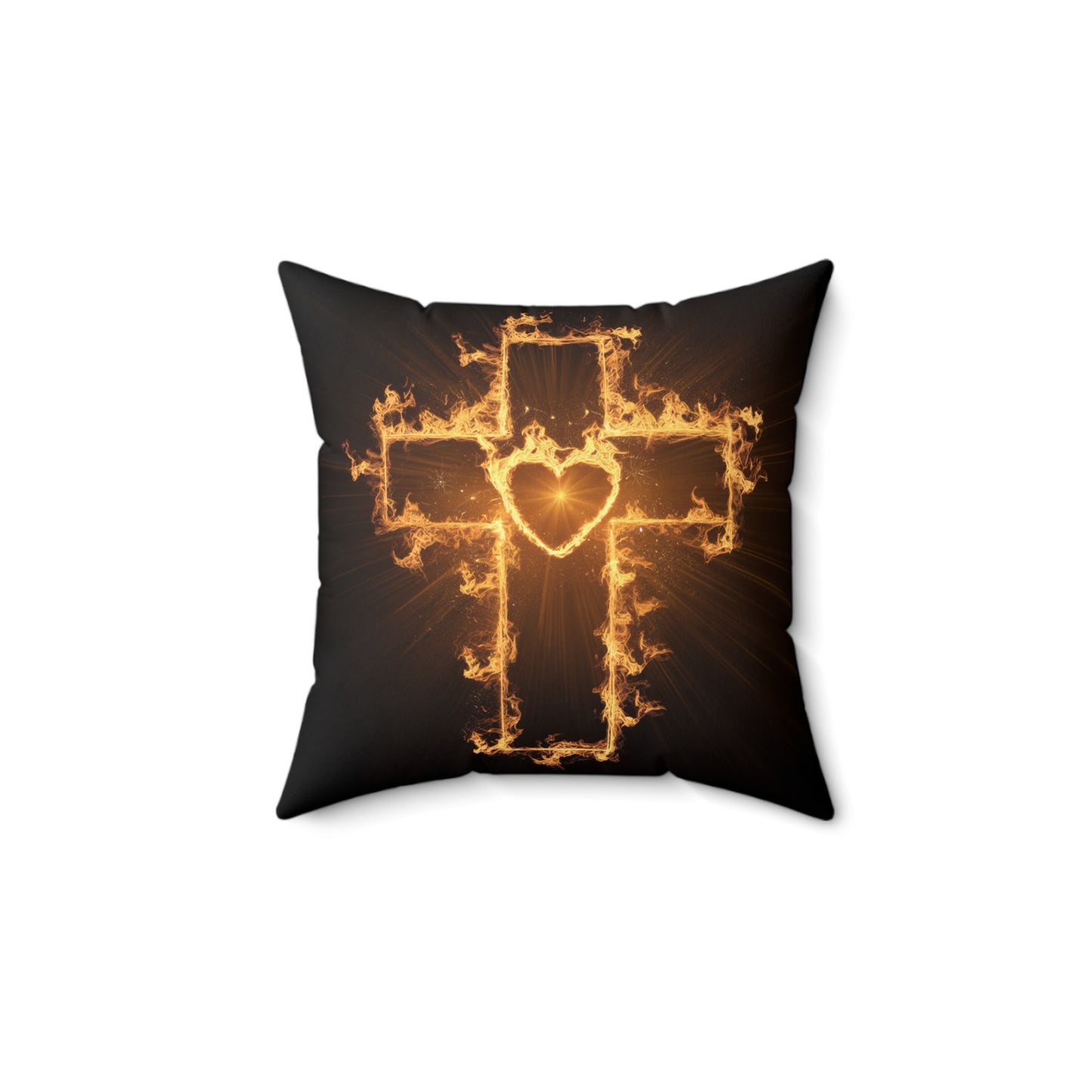 Flaming Cross Pillow - Decorative Christian Cushion for Faith-Inspired Decor