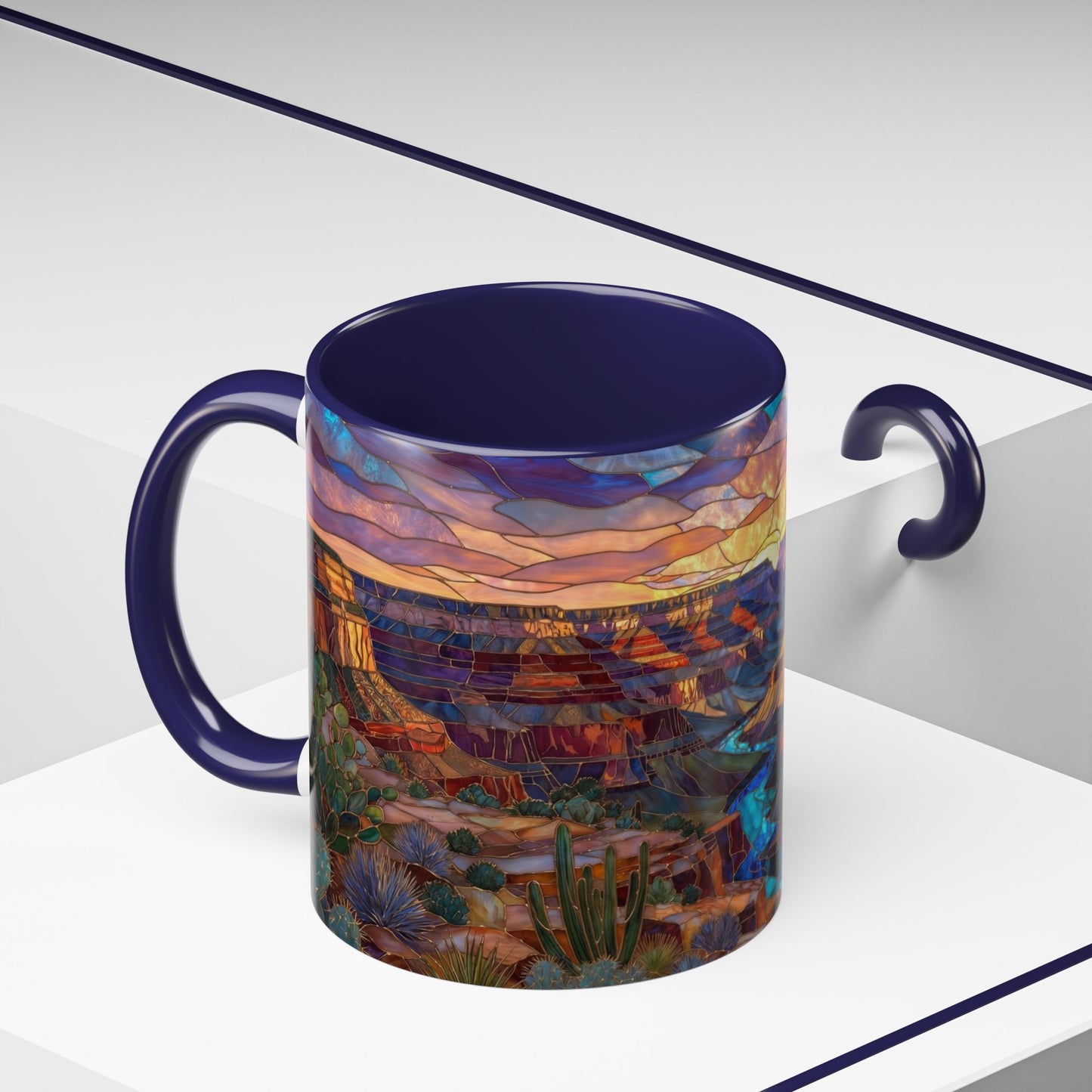 Stained Glass Grand Canyon Mug, Southwest Landscape Coffee Cup, Sunset Canyon Art Mug, Nature Gift For Hikers, Colorful Scenic Grand Canyon Illustration