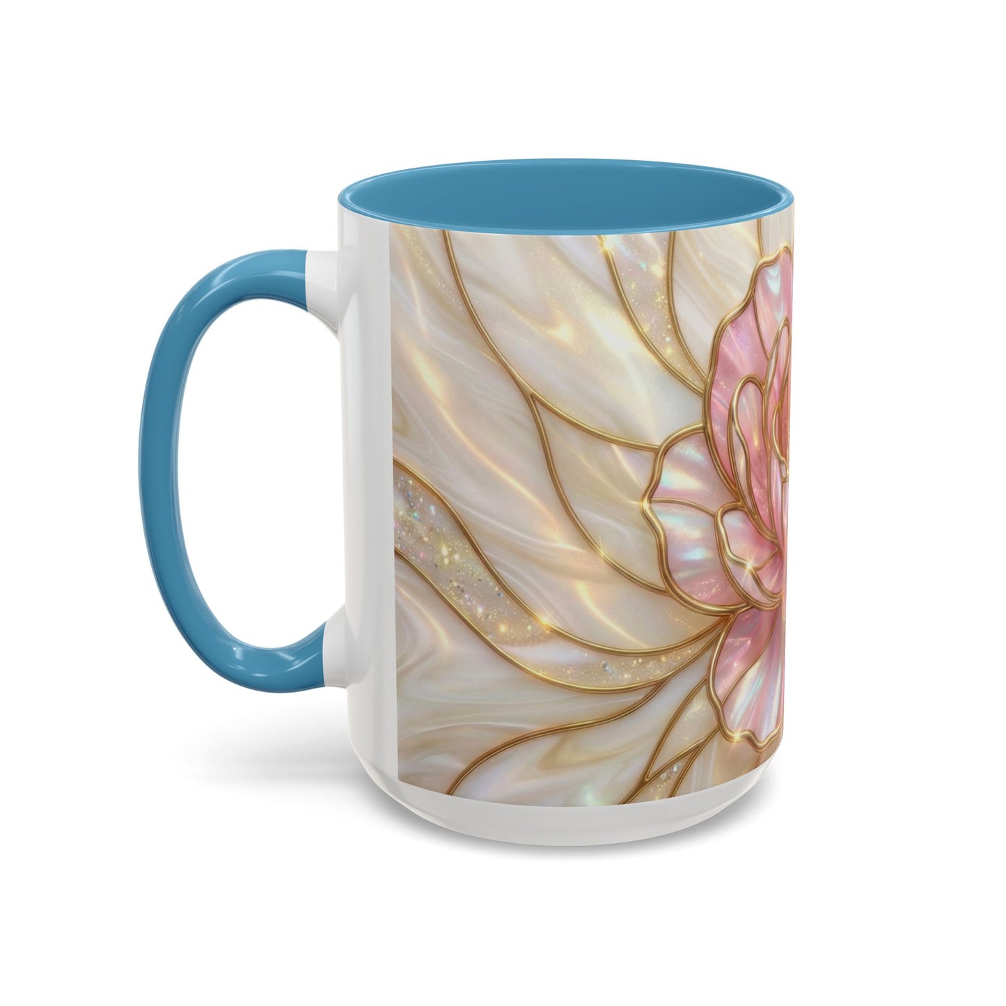 Pink Peony Stained Glass Mug, Gold Floral Coffee Cup, Elegant Flower Gift For Her, Fairycore Tea Cup, Mothers Day Present, Pearl Art Decor