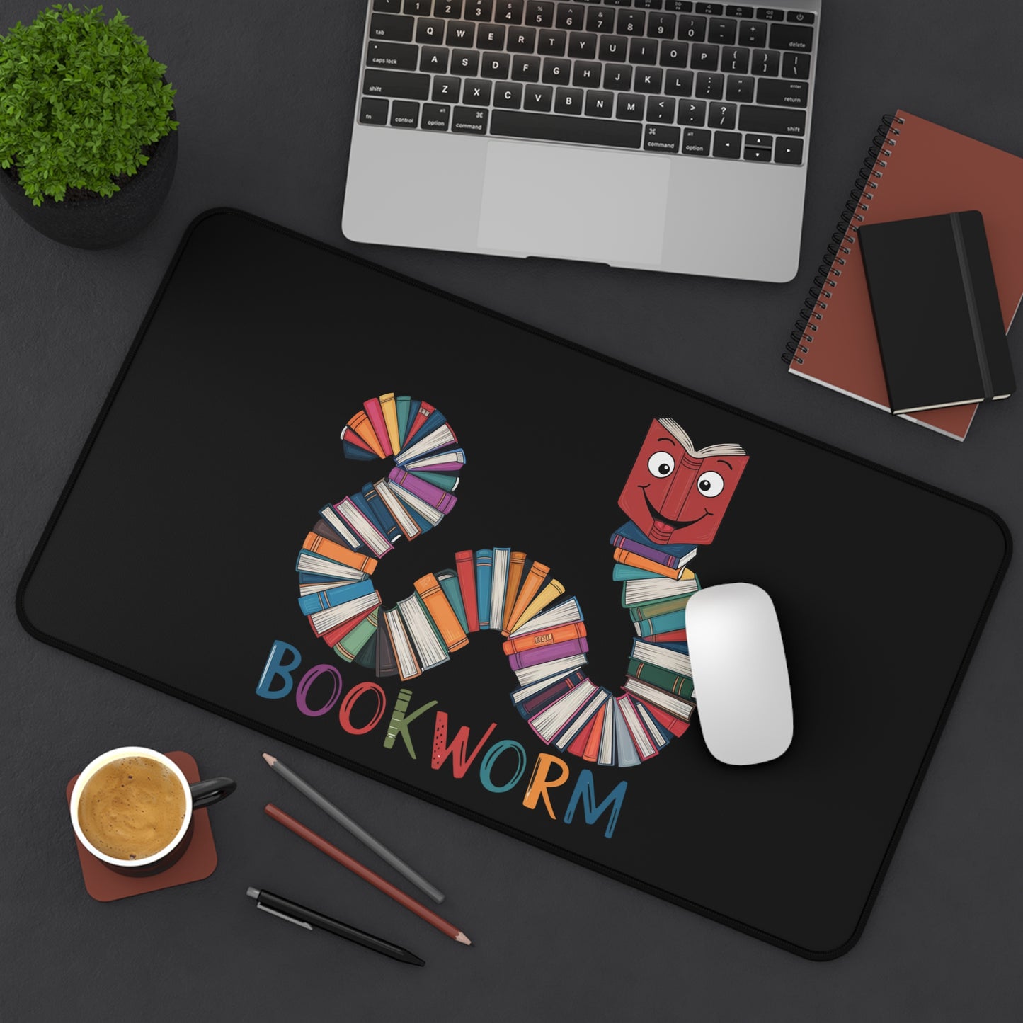 Desk Mat Mouse Pad Bookworm Fun Design