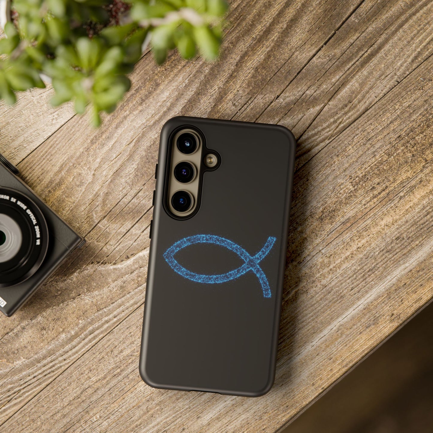 Blue Glitter Fish Symbol Samsung Phone Case - Durable & Stylish for Faith Enthusiasts