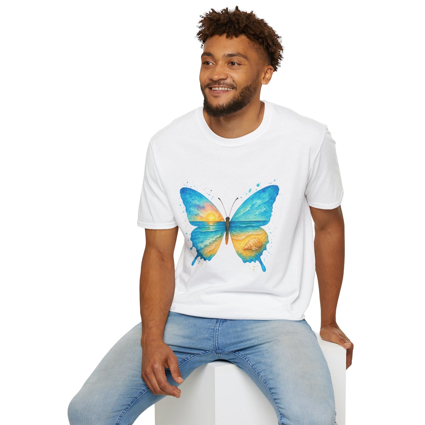 Butterfly Sunset Beach Tee - Scenic Butterfly Graphic Shirt, Nature Lover Gift, Boho Ocean Tee, Unisex Casual T-Shirt