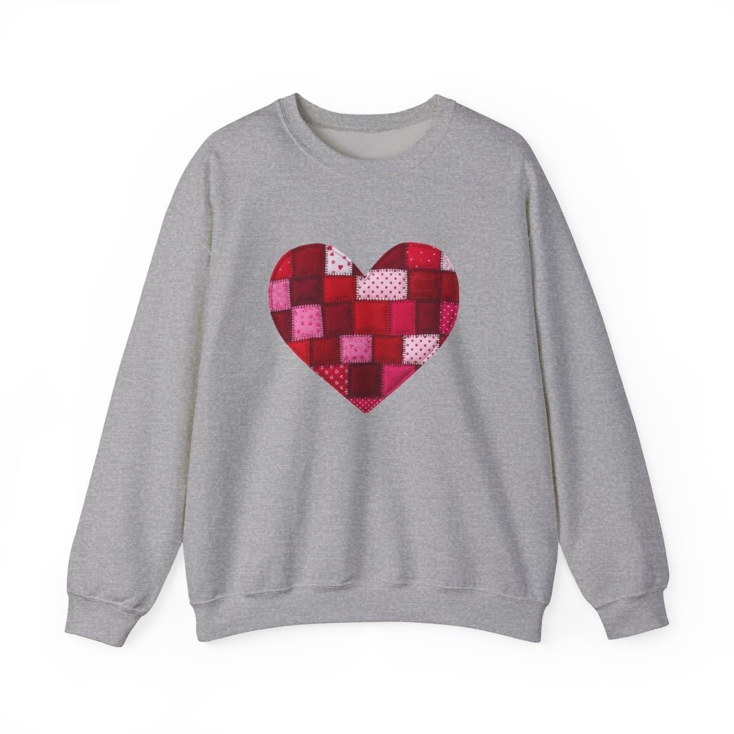 Faux Patchwork Heart Sweatshirt, Quilted Look Heart Pullover, Cozy Valentine Crewneck, Handmade Style Sweatshirt, Love Heart Shirt, Valentine Gift