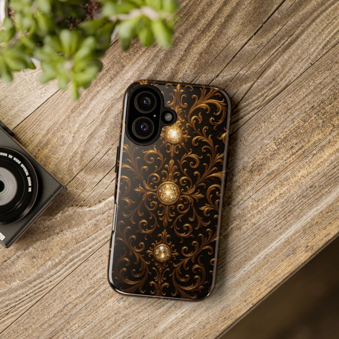 Baroque iPhone Case – Elegant Gold Floral Scroll Design for iPhone 16, 15, 14, 13, Pro Max & More