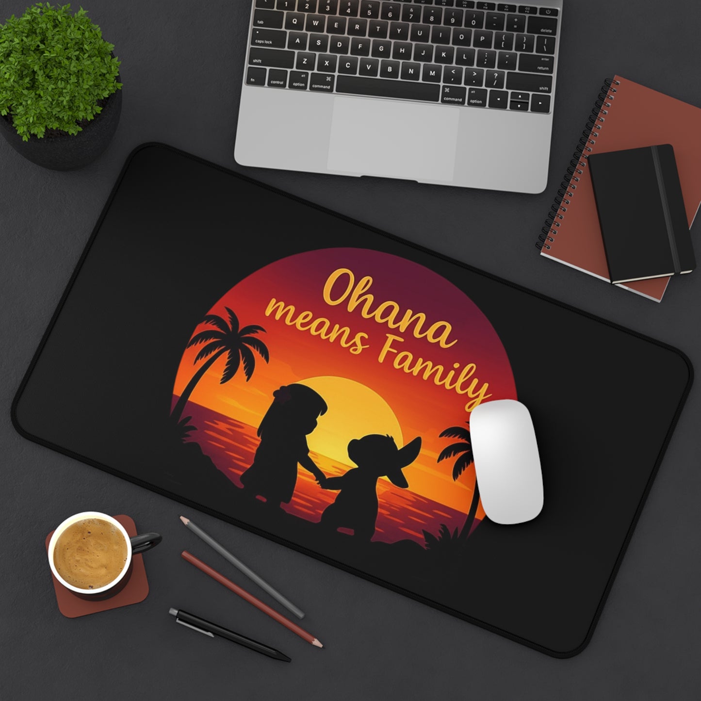 Ohana Means Family Desk Mat – Tropical Mouse Pad, Extended Gaming Mat, Aesthetic Office Decor, Cute Anime Desk Setup Gift