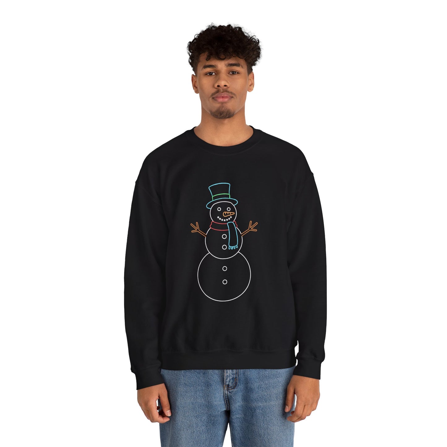 Snowman Sweatshirt, Black Snowman Crewneck, Holiday Winter Sweatshirt Unisex, Cute Snowman Gift for Her Him, Cozy Winter Fashion