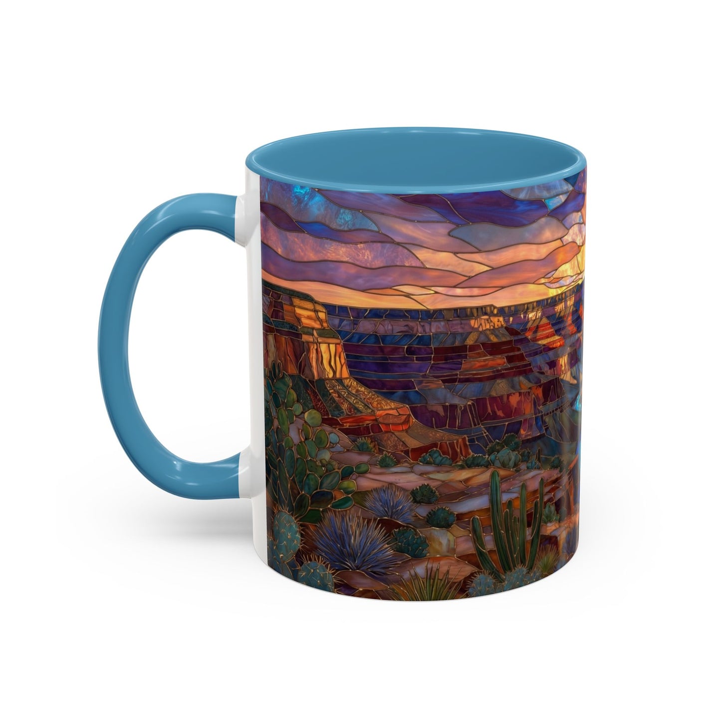 Stained Glass Grand Canyon Mug, Southwest Landscape Coffee Cup, Sunset Canyon Art Mug, Nature Gift For Hikers, Colorful Scenic Grand Canyon Illustration