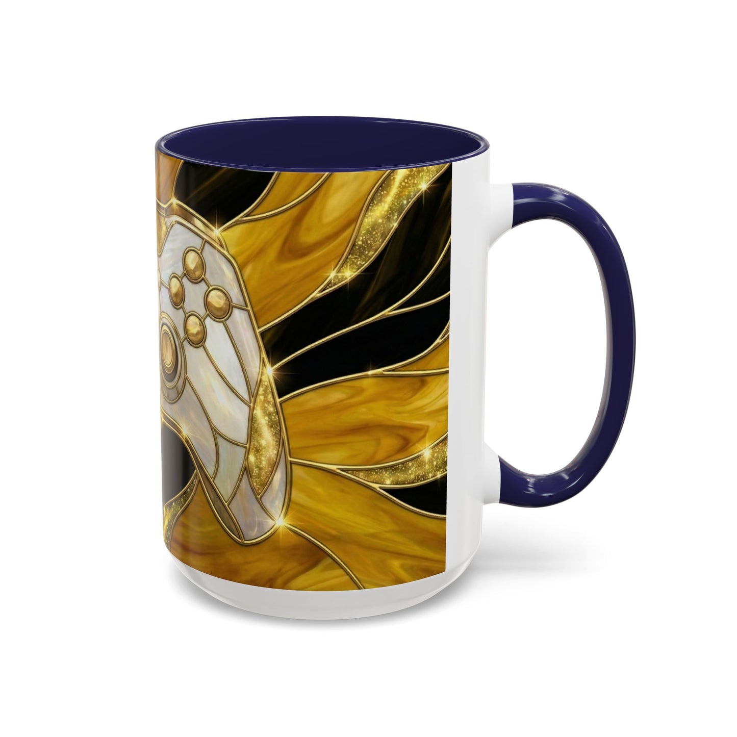 Stained Glass Gamer Mug, Gold Controller Coffee Cup, Video Game Gifts for Him, Gamer Boyfriend Gift, Teen Boy Gaming Mug, Desk Decor