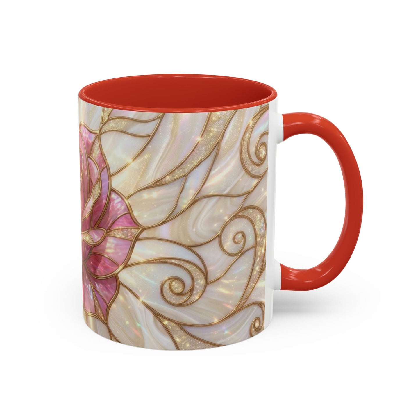Pink Rose Stained Glass Mug, Gold Floral Coffee Cup, Romantic Flower Tea Cup, Gardener Gift For Mom, Botanical Art, Wife Birthday Gift