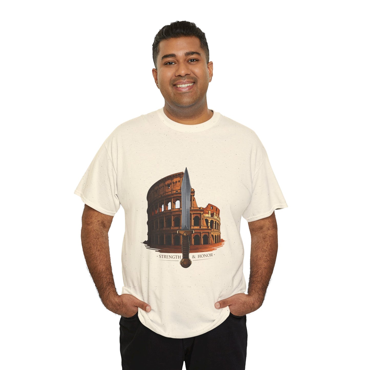 Strength & Honor Gladiator Shirt – Roman Colosseum Sword Graphic Tee – Ancient Rome History T-Shirt for Gladiator & Travel Fans