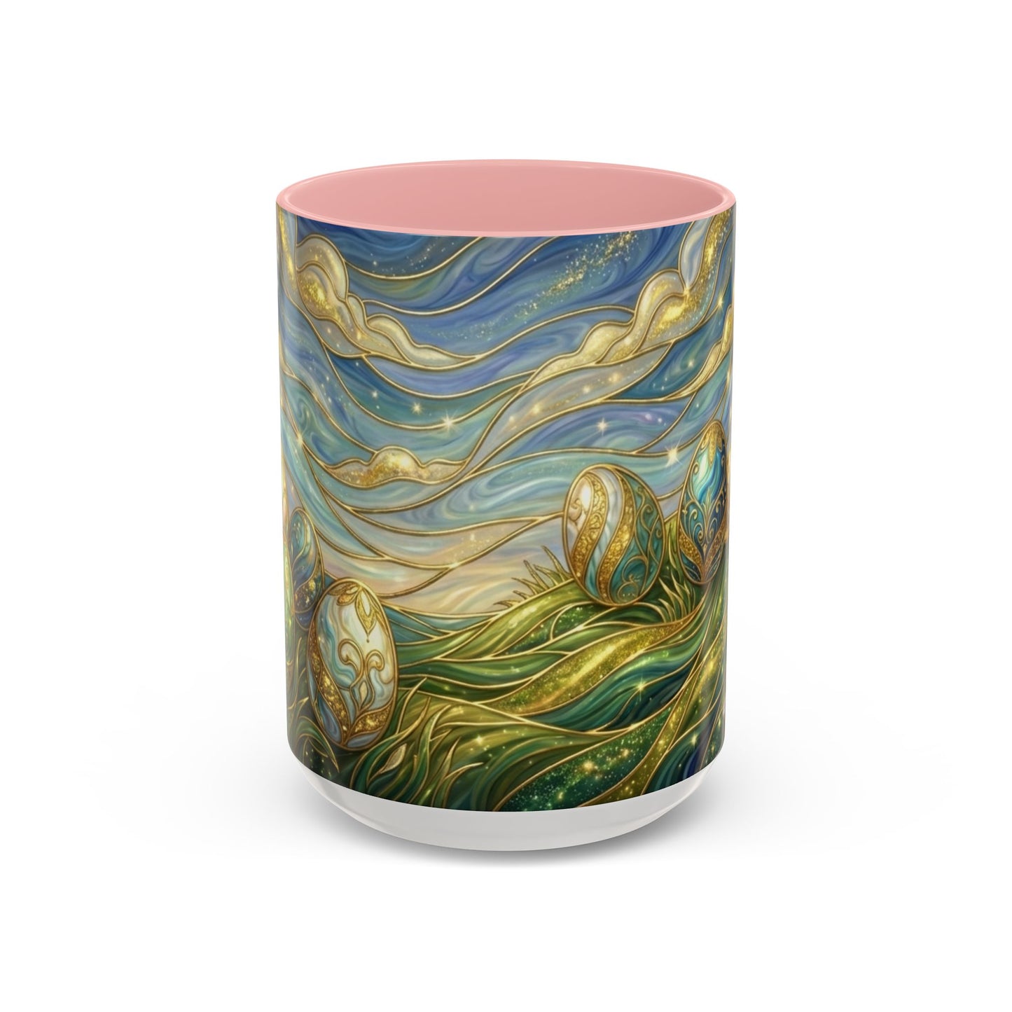 Stained Glass Easter Egg Mug, Magical Spring Floral Coffee Cup, Art Nouveau Fantasy Teacup, Elegant Celestial Starry Sky Mug Gift Idea