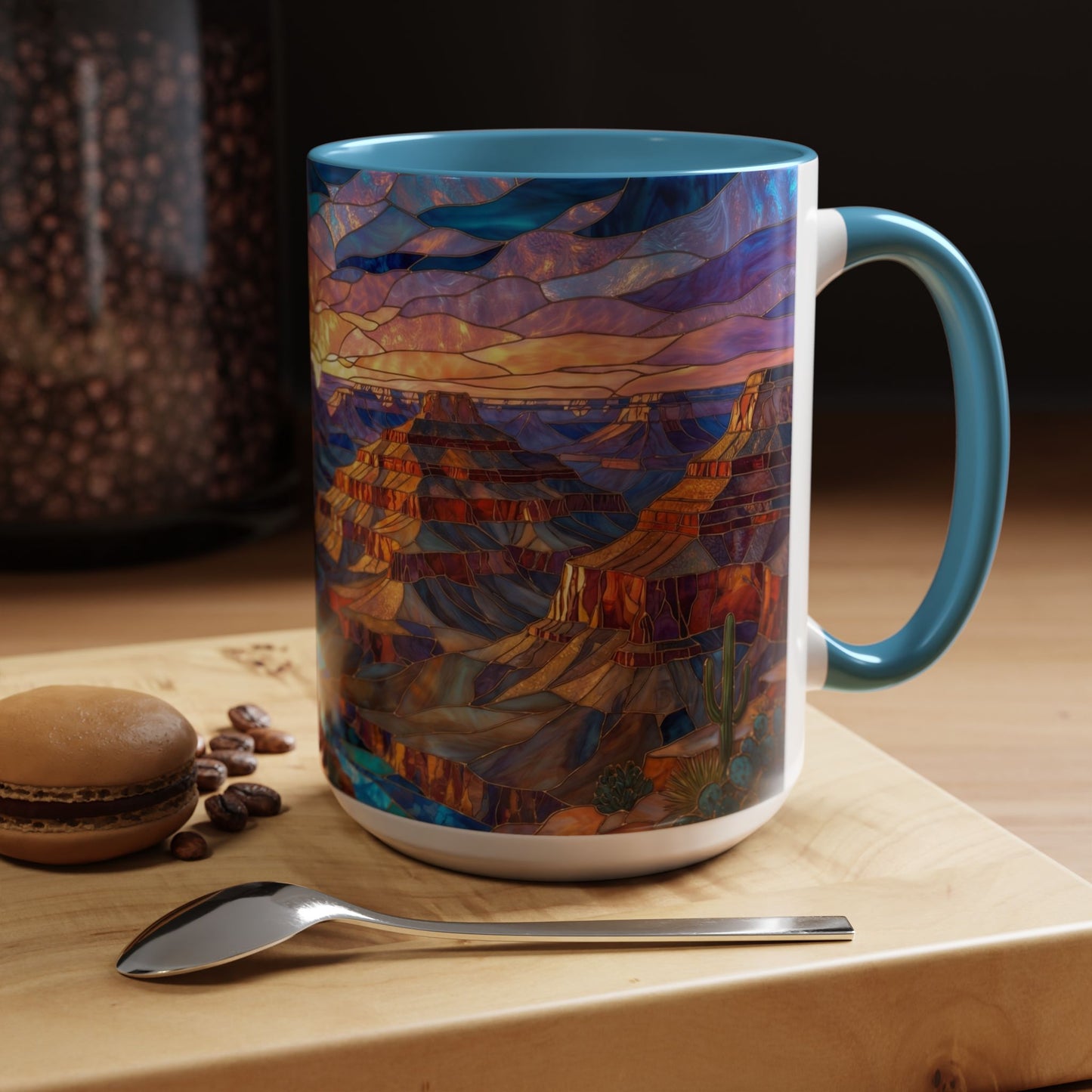 Stained Glass Grand Canyon Mug, Southwest Landscape Coffee Cup, Sunset Canyon Art Mug, Nature Gift For Hikers, Colorful Scenic Grand Canyon Illustration