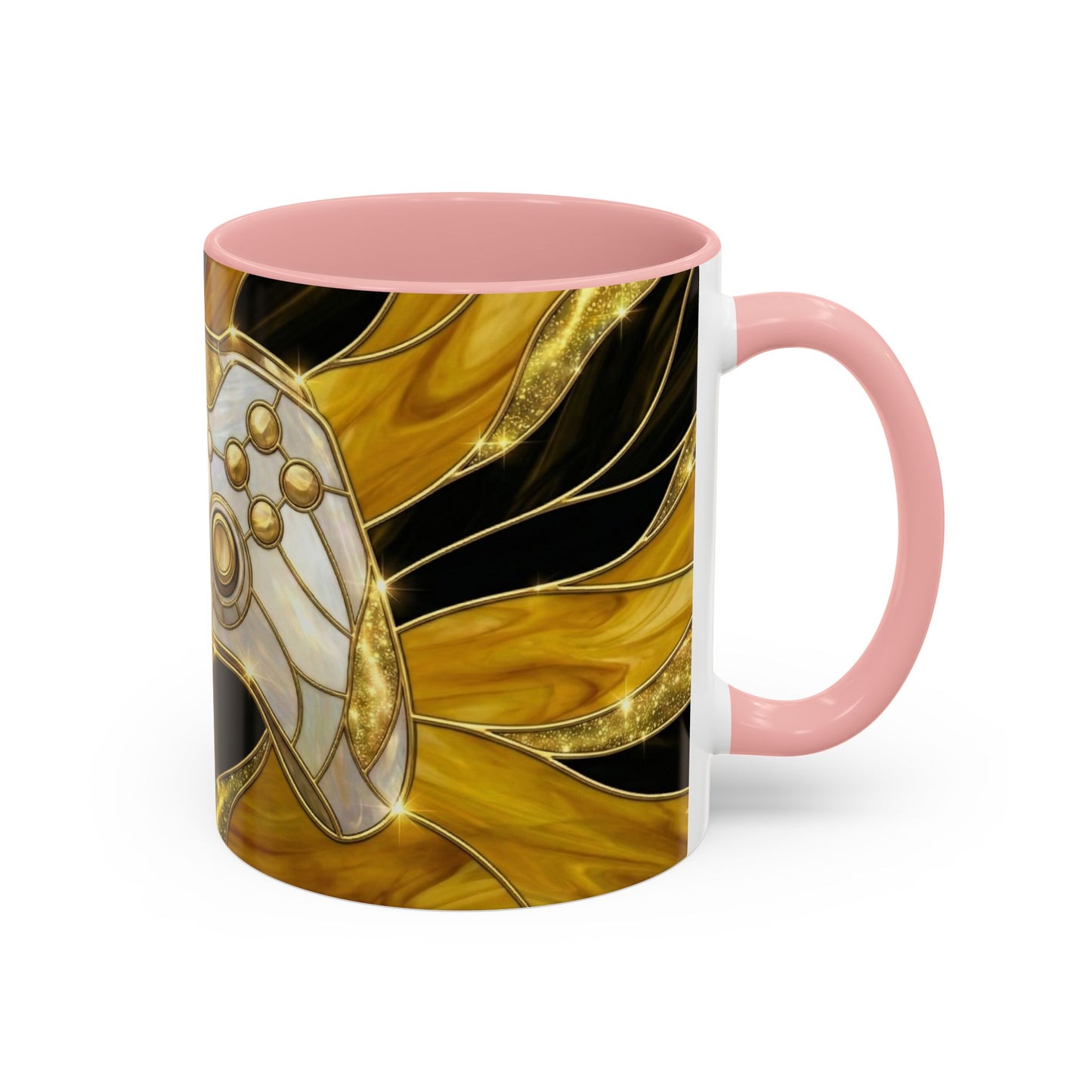 Stained Glass Gamer Mug, Gold Controller Coffee Cup, Video Game Gifts for Him, Gamer Boyfriend Gift, Teen Boy Gaming Mug, Desk Decor