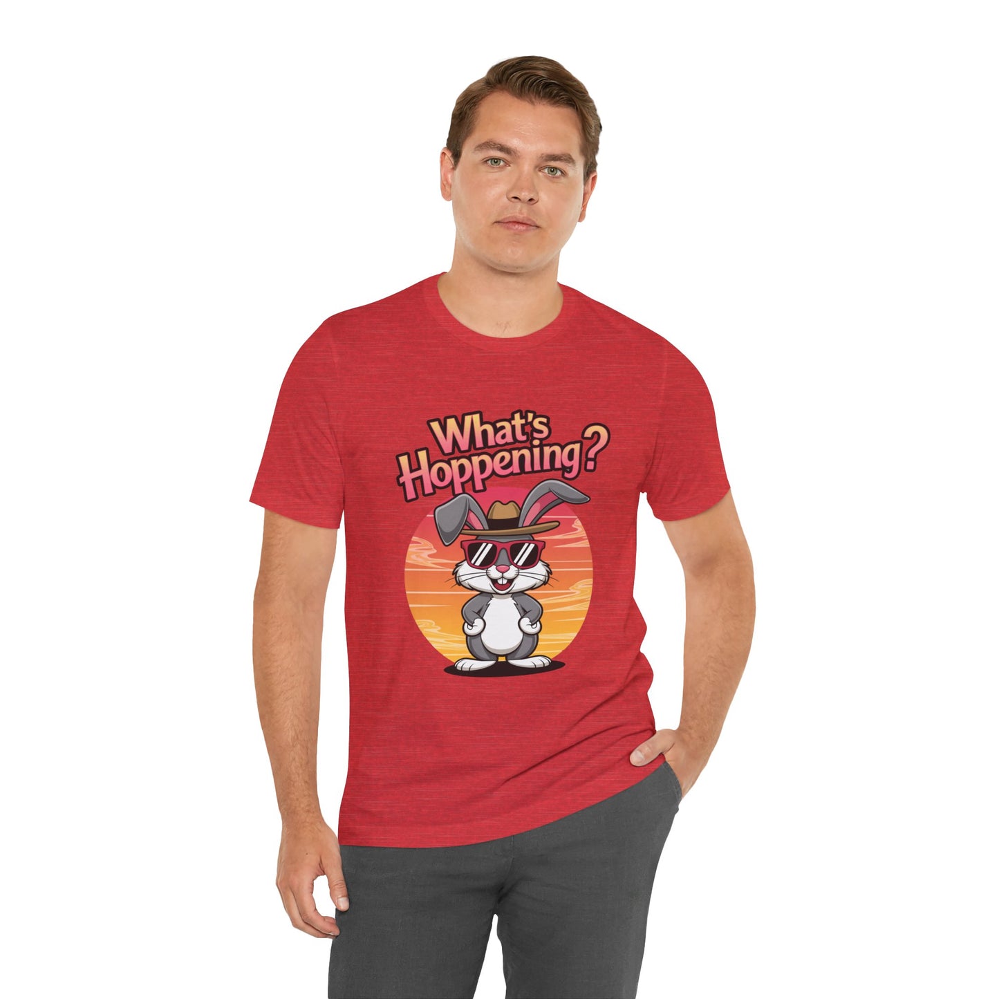 What’s Hoppening Funny Bunny Shirt – Cute Rabbit Pun T-Shirt – Sunset Graphic Tee for Animal Lovers, Easter, and Pun Enthusiasts